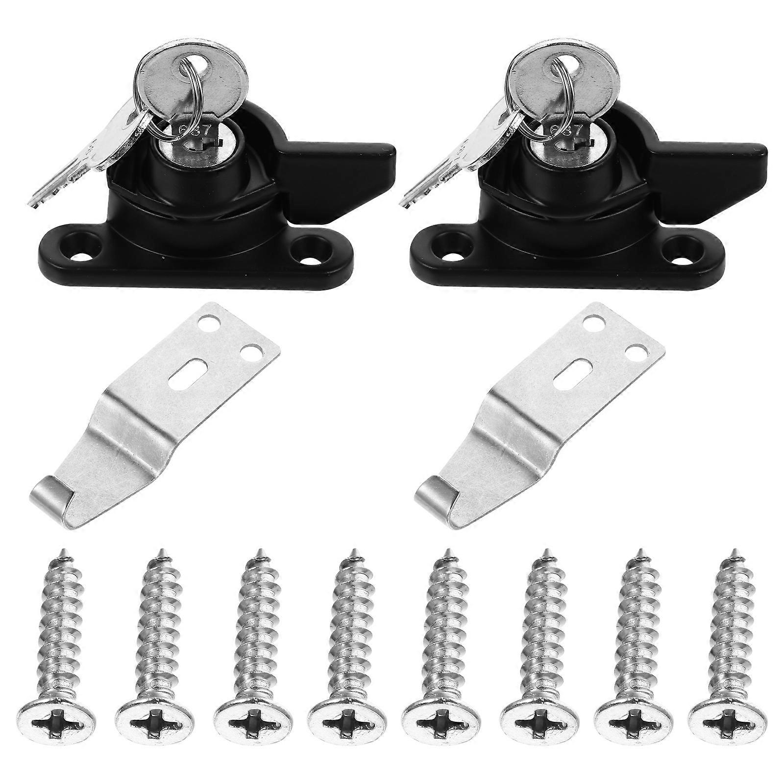 2 Pcs Anti-theft Sliding Window Locks Translating Windows Crescent Lock with Key Black