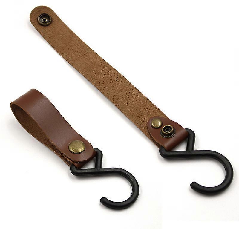 Outdoor Camping Leather Hook S Type Kitchenware Finishing Hook(2 PCS,Brown