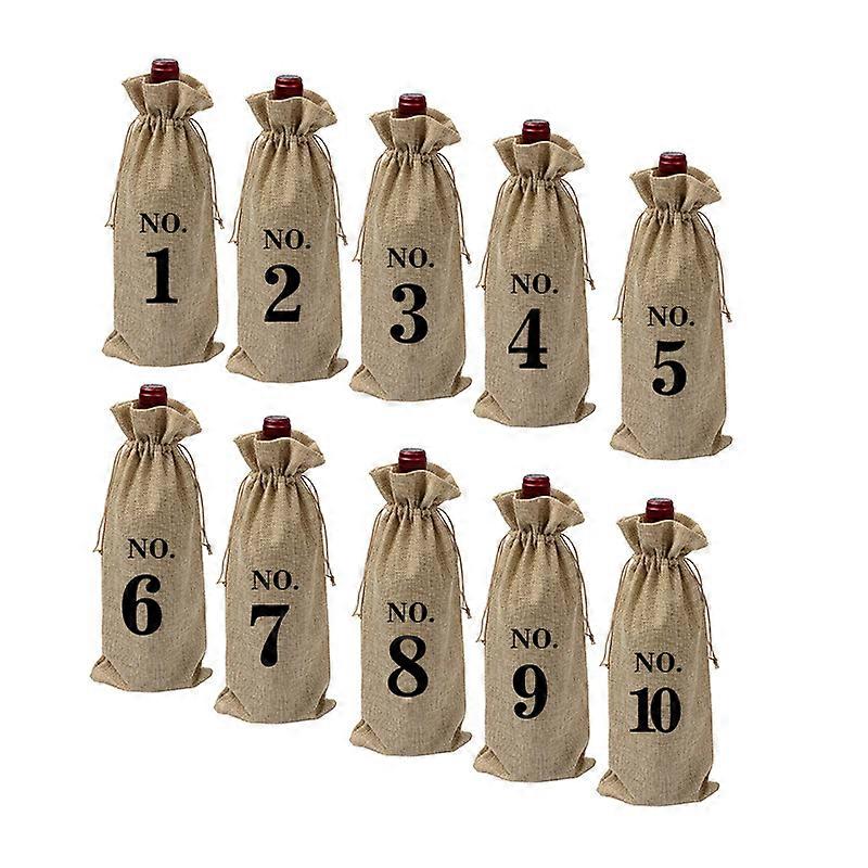 10pcs Sacs de vin en toile de jute pour la dégustation de vin à l’aveugle, Tissu de Hesse numéroté Bouteille en verre Cadeau