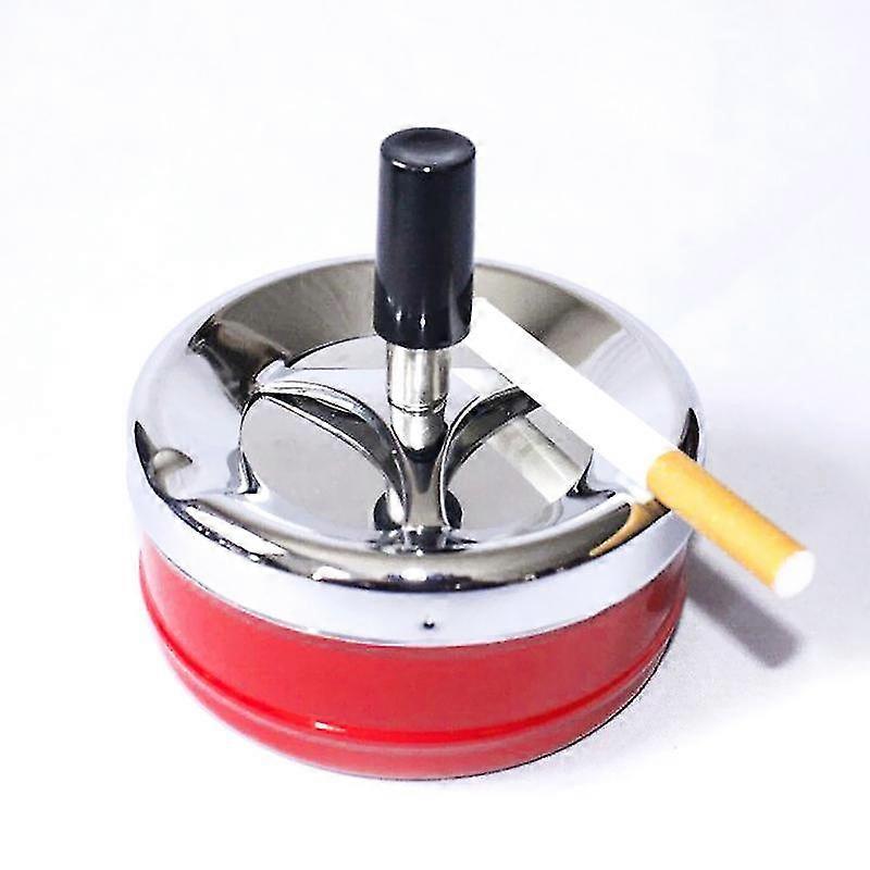 Portable Metal Spinning Ashtray With Press Rotating Lid Red