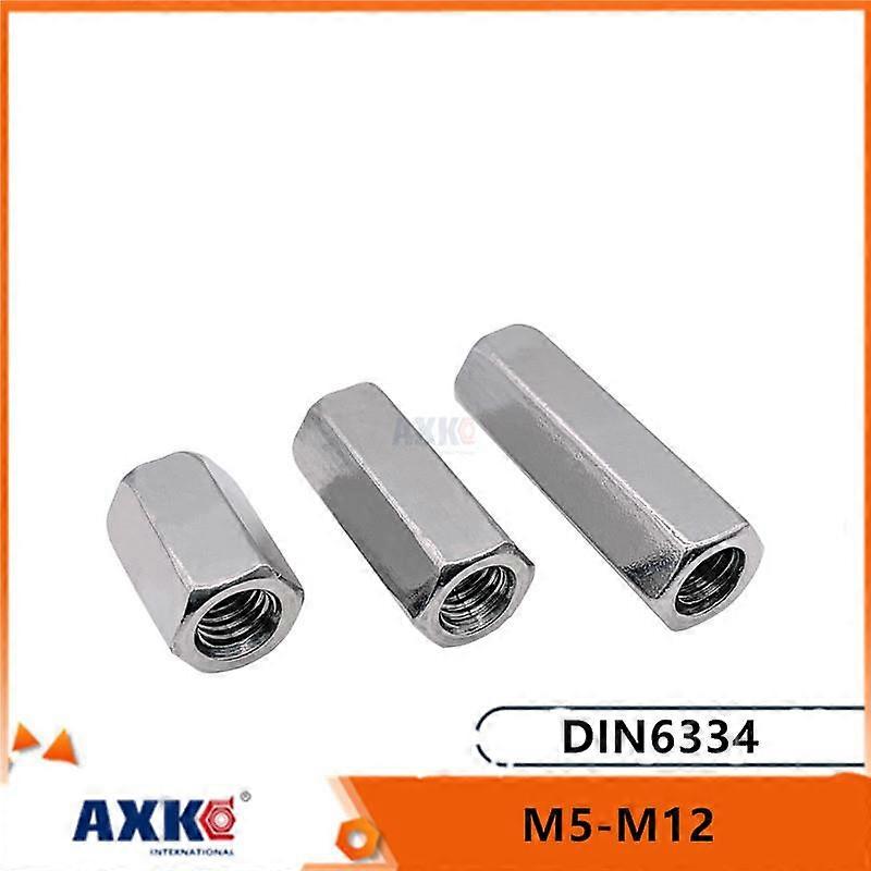 1/2/5pcs M5 M6 M8 M10 M12 A2-70 304 Stainless Steel DIN6334 Hexagon Hex Extend Long Rod Coupling Nut Connector Joint Tubular