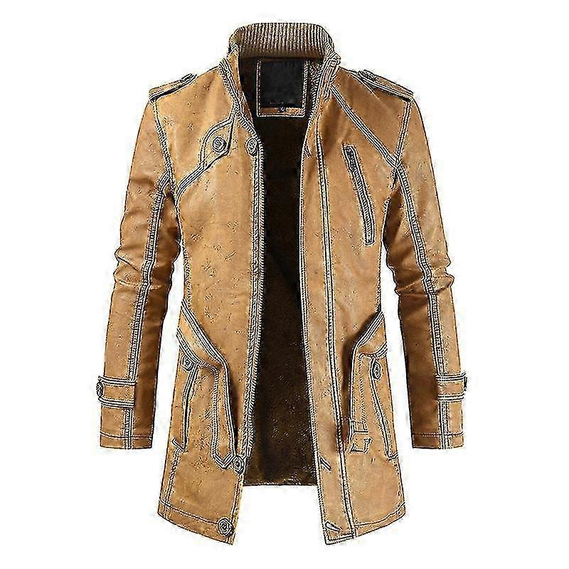 Mens Warm Stand Collar Thickened Casual Leather Jacket