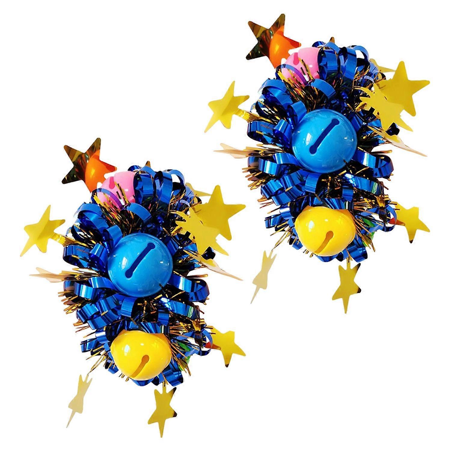 2Pcs Wrist Flower with Star Bell Decor Cheerleading Cheer Elastic Band Bracelet Holiday Celebration