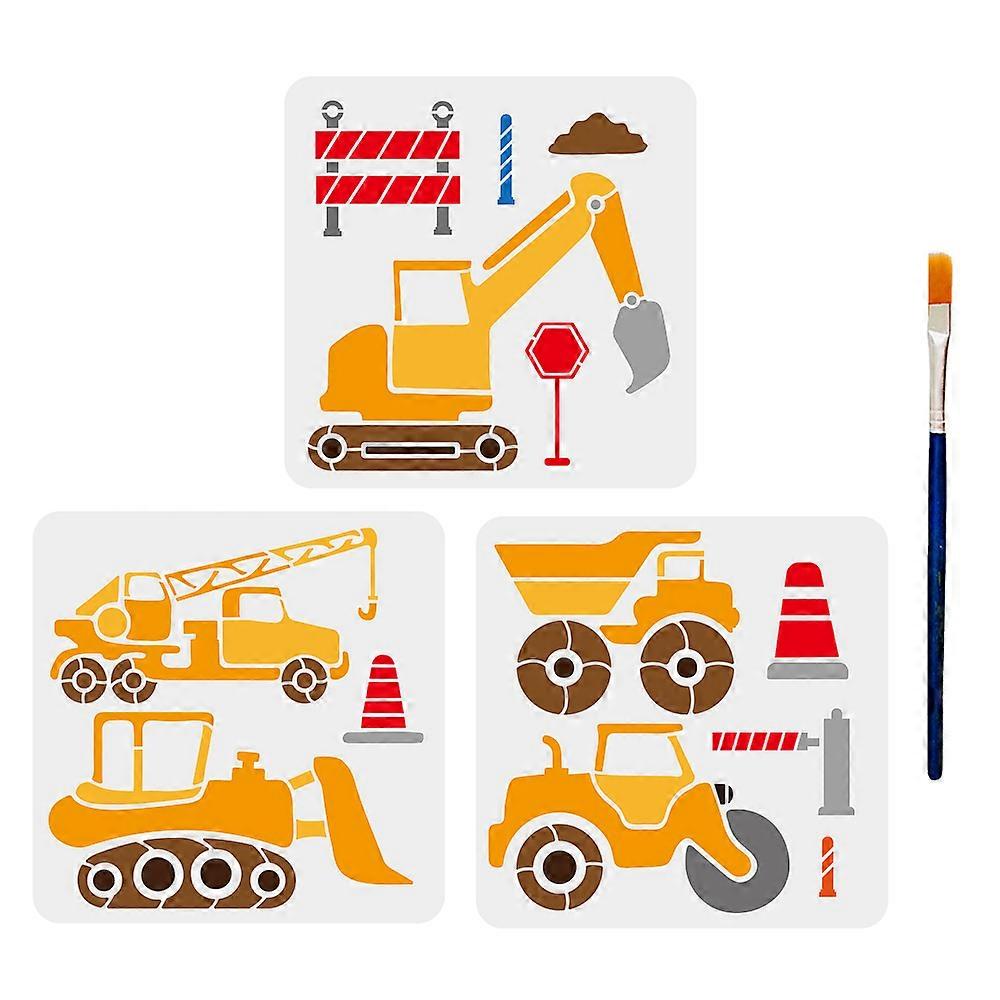 1Bag 1 Set Engineering Vehicle PET Hollow Out Drawing Painting Stencils with 1Pc Art Paint Brushes for DIY Scrapbook Photo Album Vehicle Pattern Stenc