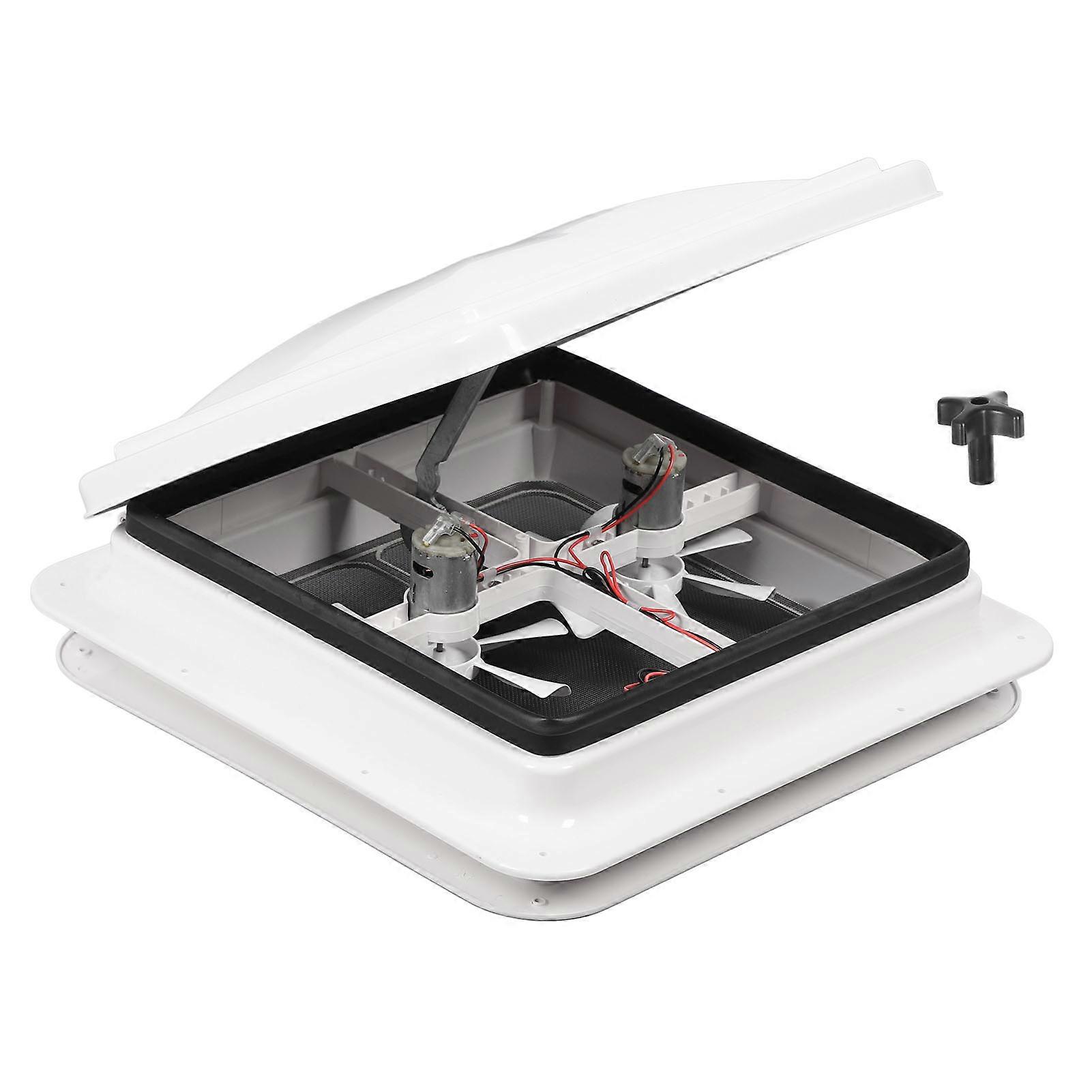 RV Roof Fan DC12V 13.39 x 13.39 inch Stainless Steel Dual Air Inlet & Outlet Vent with Grill & Support Pole for Trailer