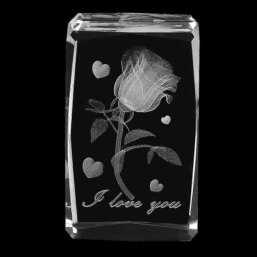 Transparent Glass Display Decorations for Valentine's Day Rectangle with Rose & Word I Love You Clear 8x5x5cm