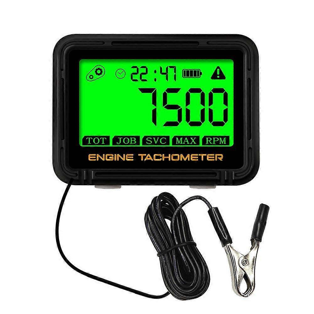 Engine Tachometer Digital Moto Inductive Tachometer with Alligator Clip Hour Meter Engine RPM LCD Display Gauge Backlight Waterproof