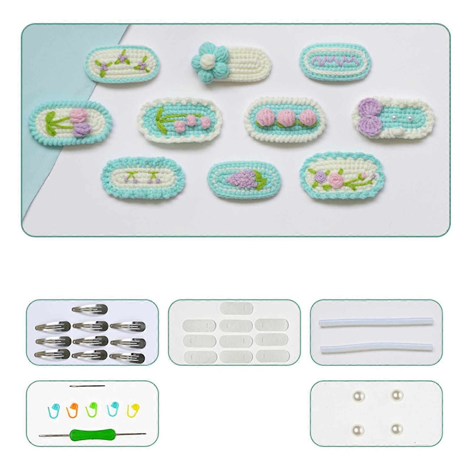 크로 셰 뜨개질 헤어 핀 키트 DIY 아기 소녀 헤어 클립 니트 헤어 바렛 소녀 여성을위한 수제 헤어 액세서리 선물