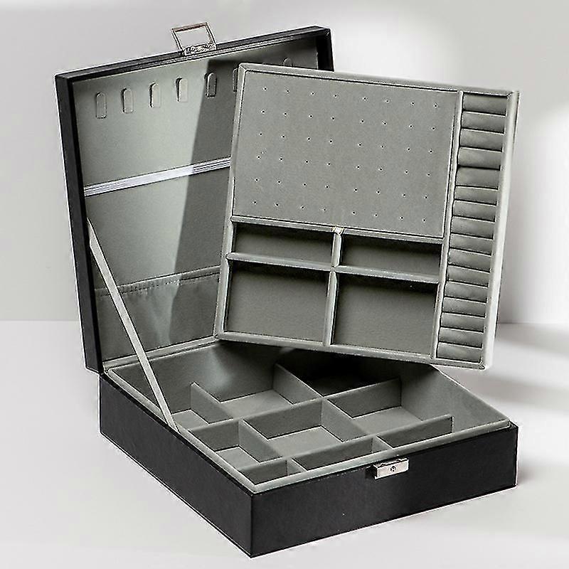 Double-layer Lockable Pu Leather Large Jewelry Storage Box