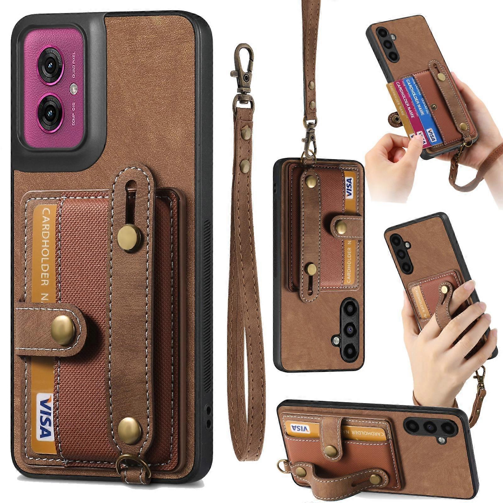 Retro Cross Wristband Wallet Leather Back Phone Case
