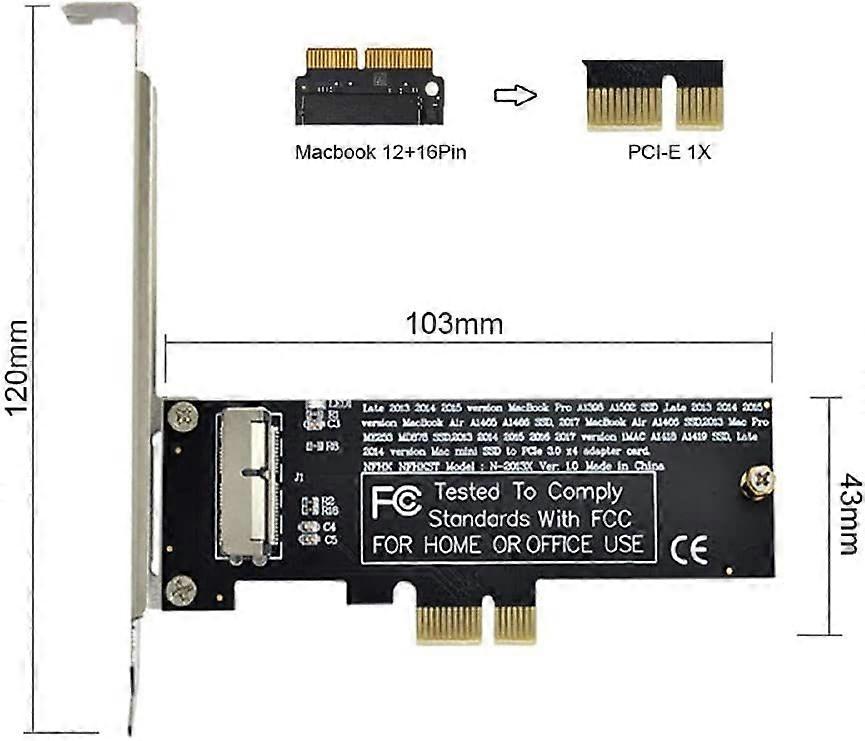 PCI Express PCI-E 1X έως 12+16Pin 2013-2017 Mac Pro Air SSD Μετατροπή κάρτας για A1493 A1502 A1465 A1466,3 PC
