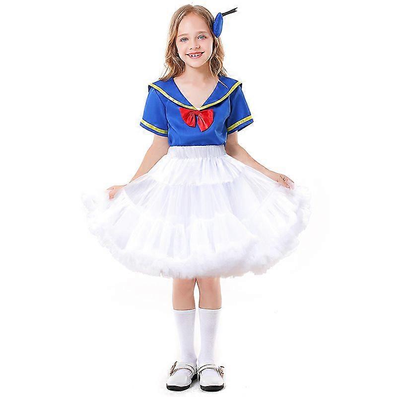 Cartoon Duckling Dance Puffy Dress Sky Blue Short Sleeve Navy Sailor Stage Costume Halloween Costume