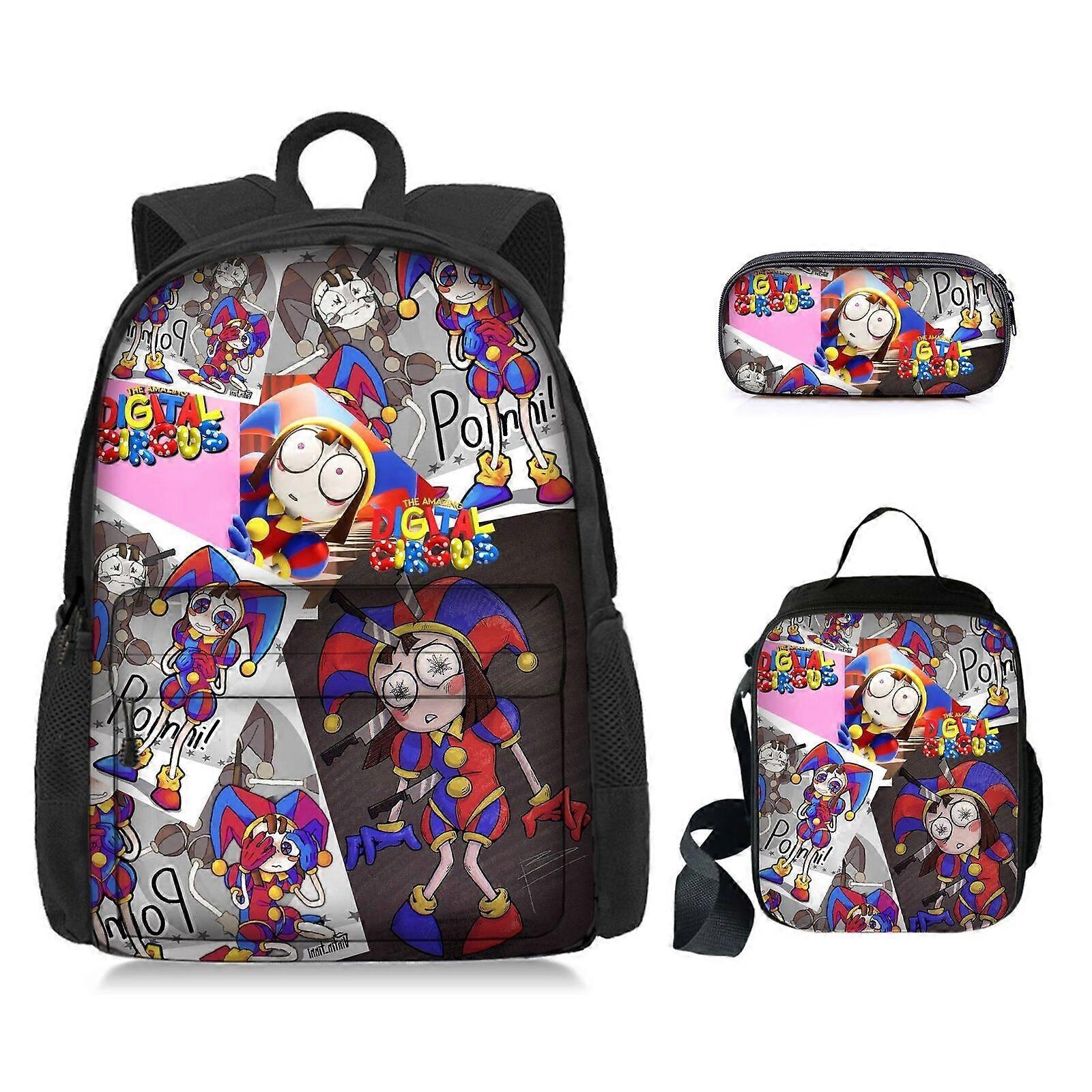Digital Surprise Circus student schoolbag with front bag backpack single layer pencil bag insulated lunch bag three-piece set