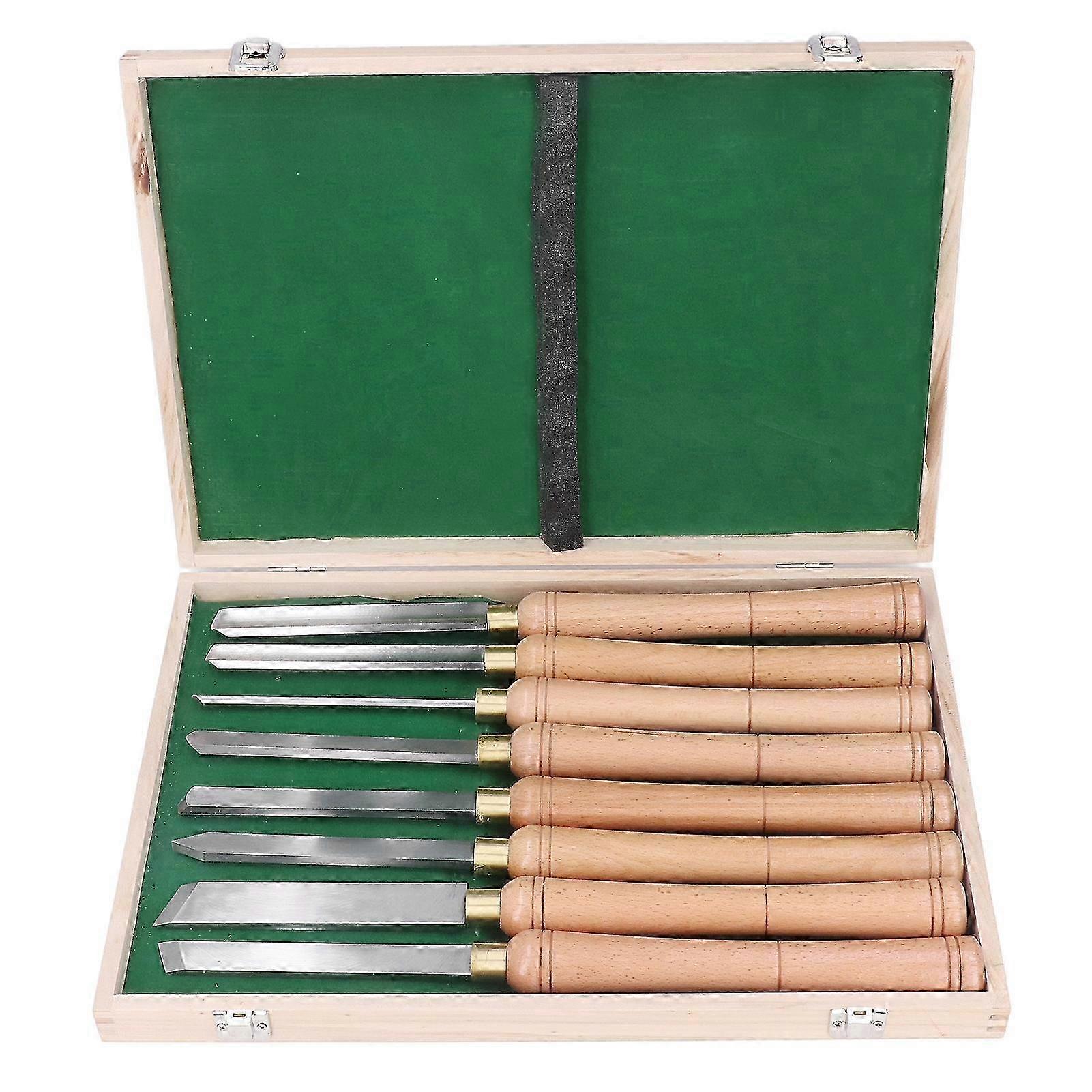 8PCS Turning Tool Handheld High Speed Steel Lathe Carving Chisel Set with Wooden Handle
