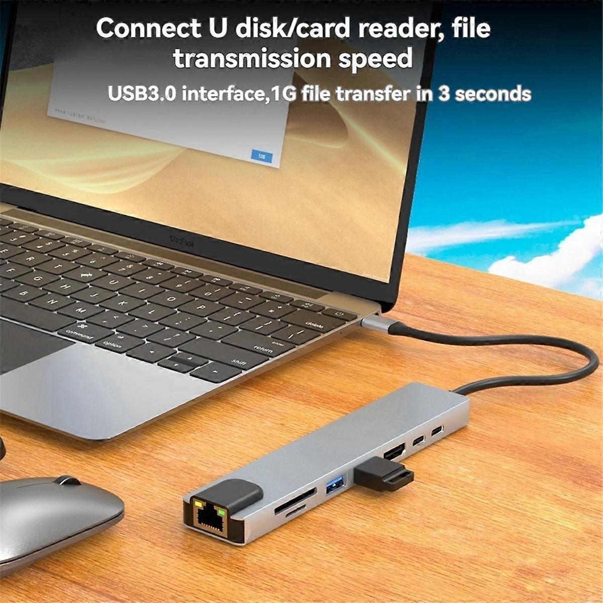 USB-C Hub with Ethernet, 4K HD, USB 3.0, SD Card Reader
