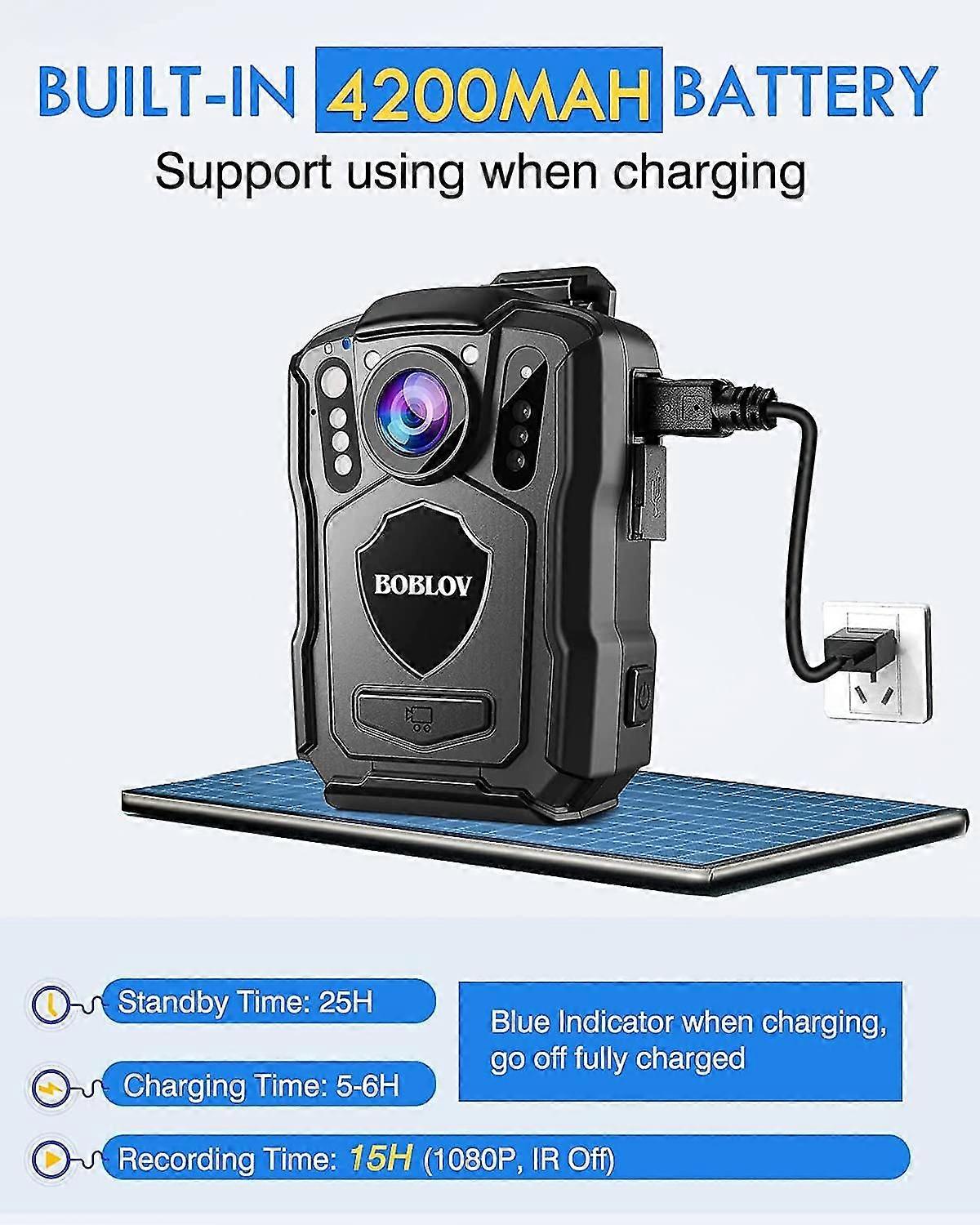 Bodycam BOBLOV M5 128GB - 1440P, Visione Notturna, Impermeabile IP67, Per Forze Dell'ordine E Sicurezza