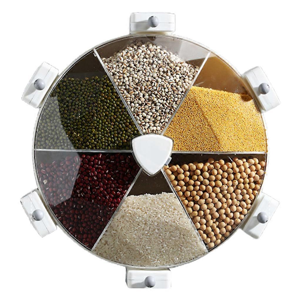 8.5L Wall-Mounted Grain Divided Cereal Dispenser Rotating Storage Containers Can White gray