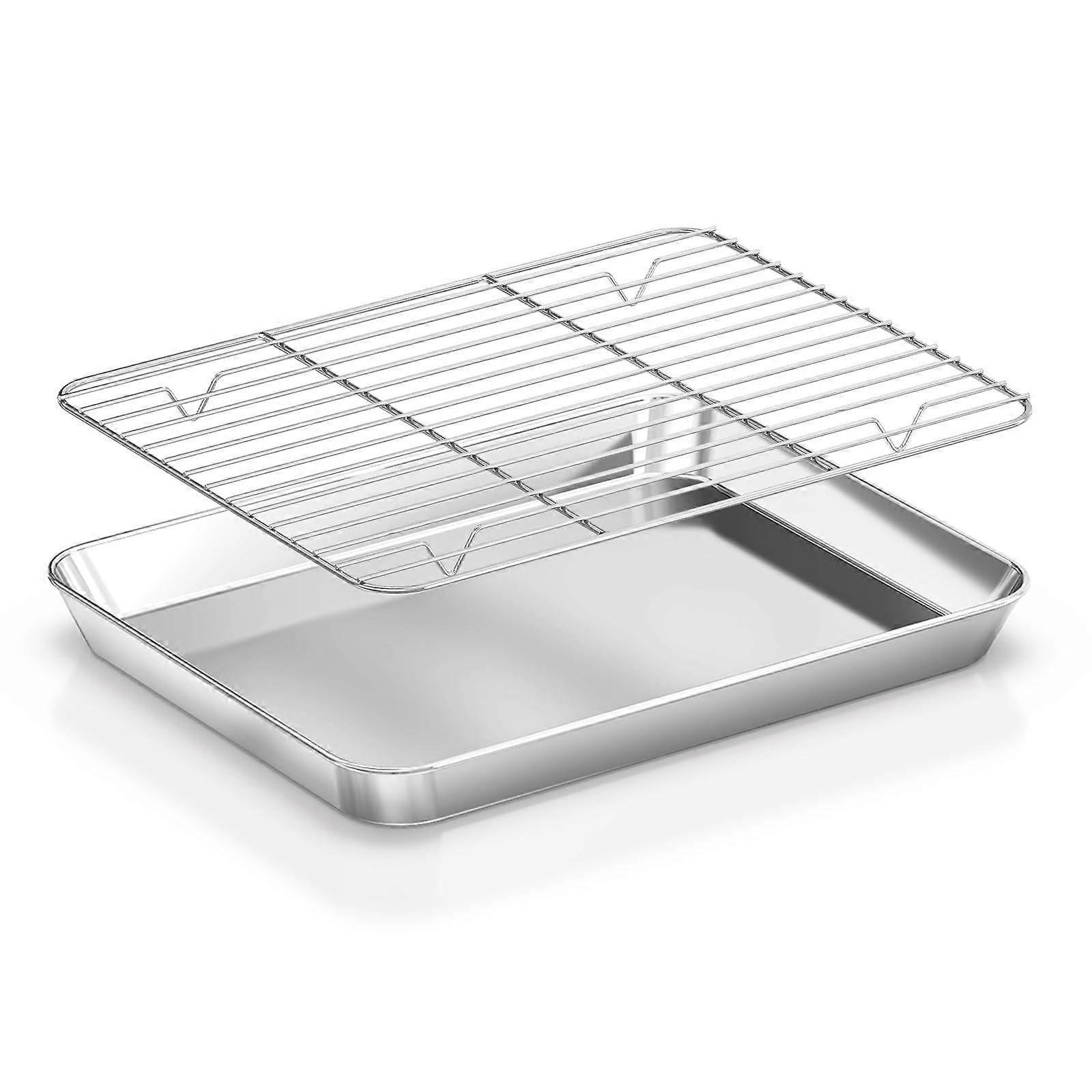 2 PCS Nonstick Baking Sheet with Wire Rack Set Dishwasher Safe Cooking Tray for Oven 15.9 x 12 x 1 Inch