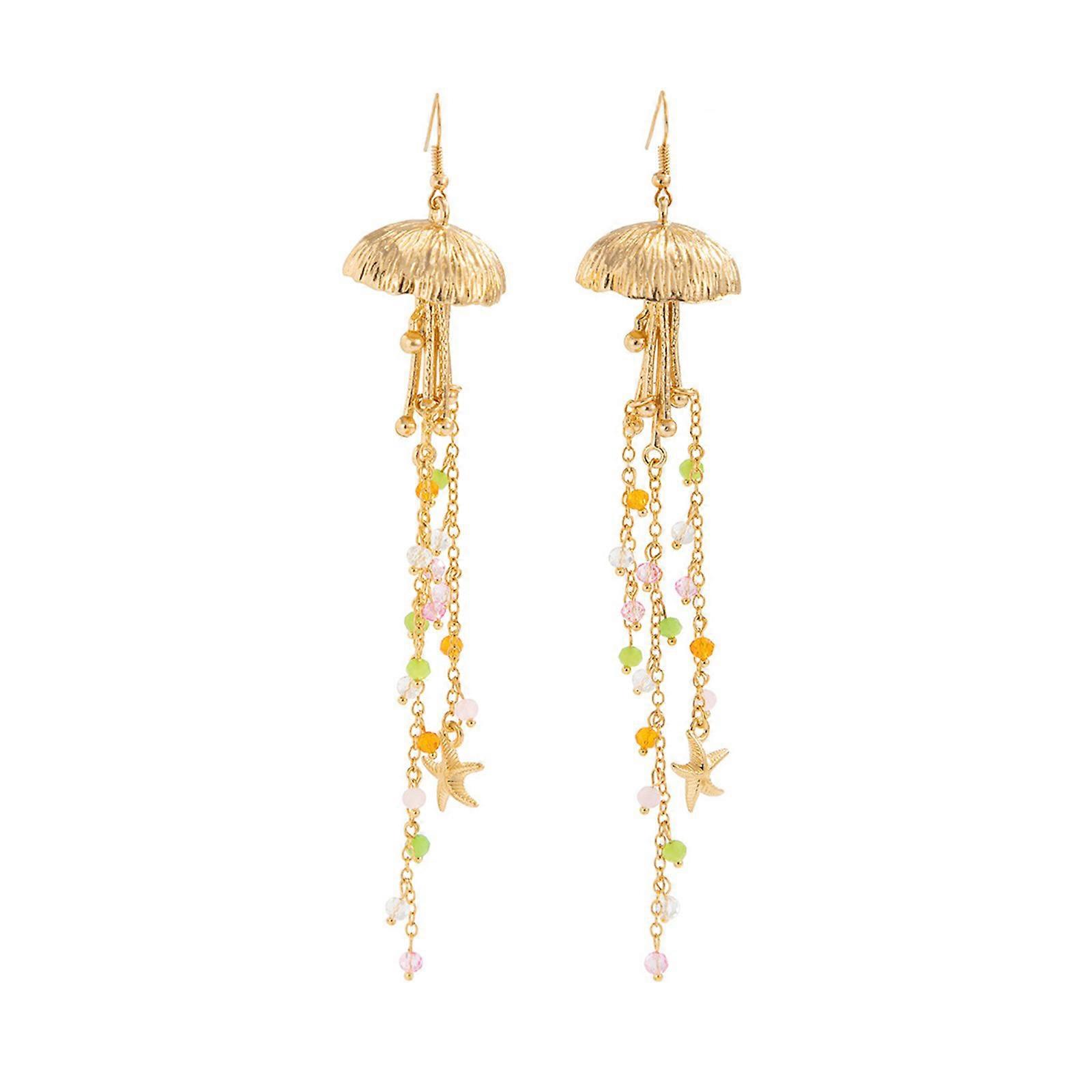 Stylish Ocean Accent Earrings With Starfish And Jellyfish Design Drop Ear Hooks Perfect For Vacation And Casual Looks