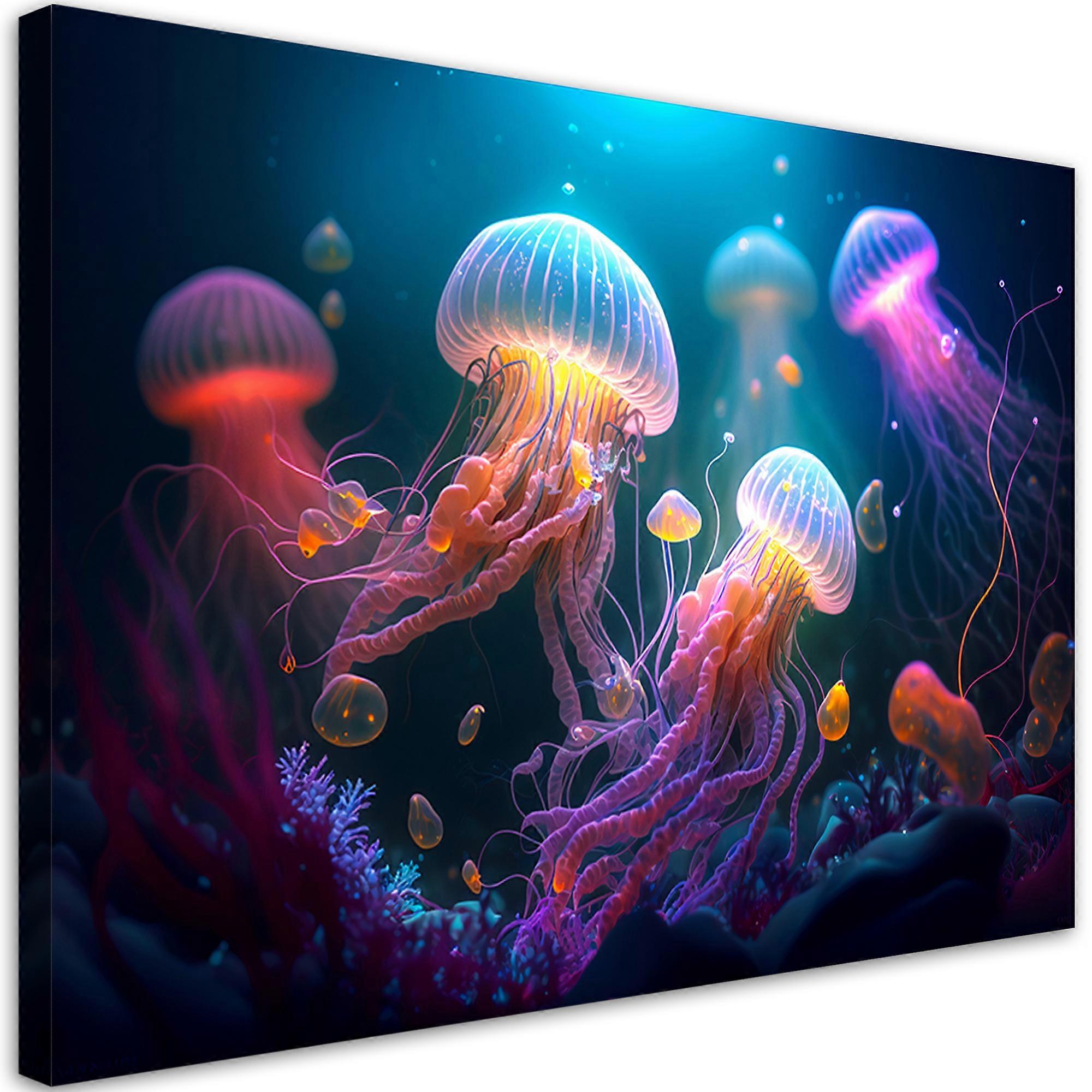Lienzo, Jellyfish Neon Abstraction - 60x40