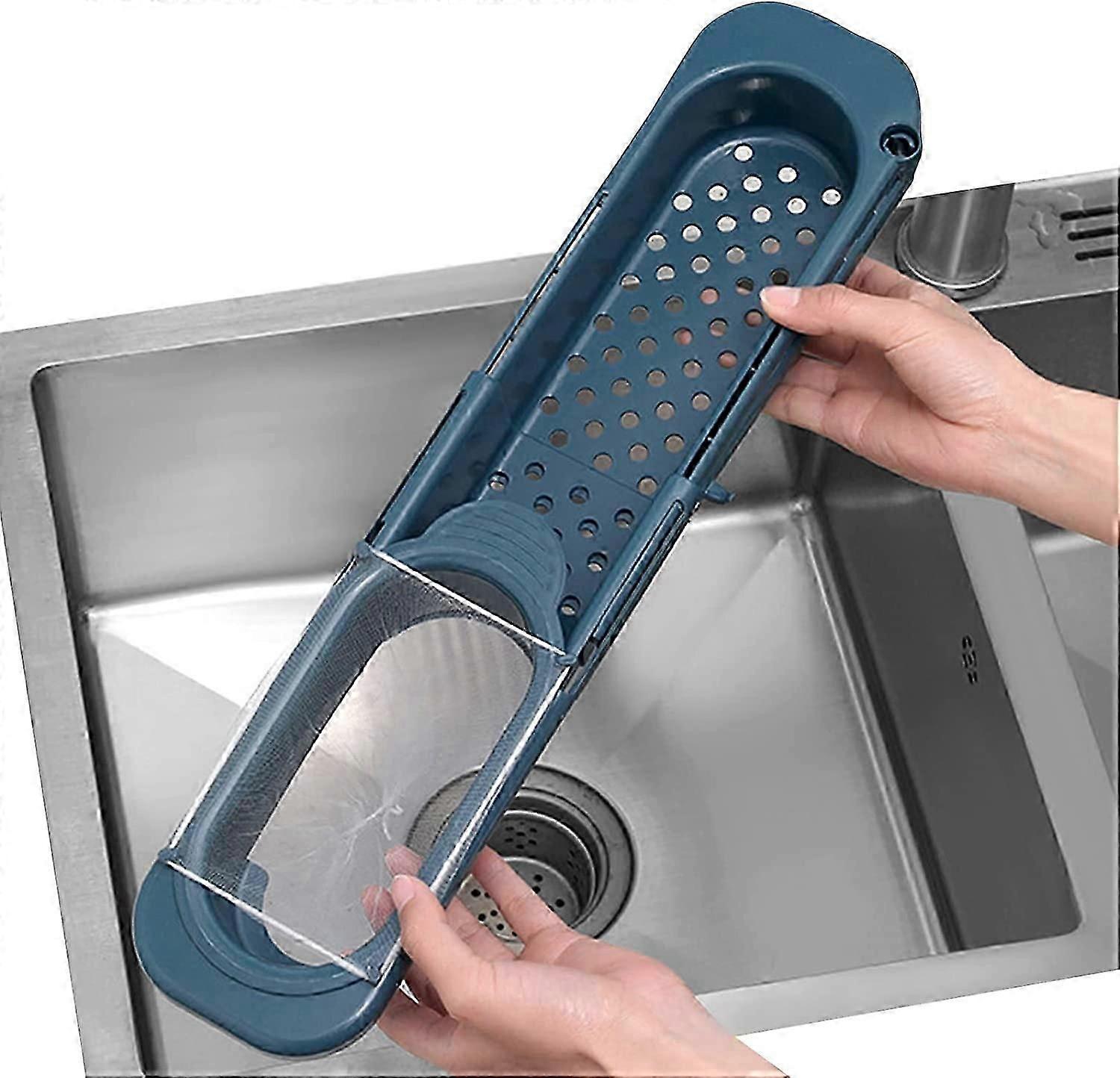 Kitchen Drain Rack Telescopic Sink Rack Shelf (Dark Blue)