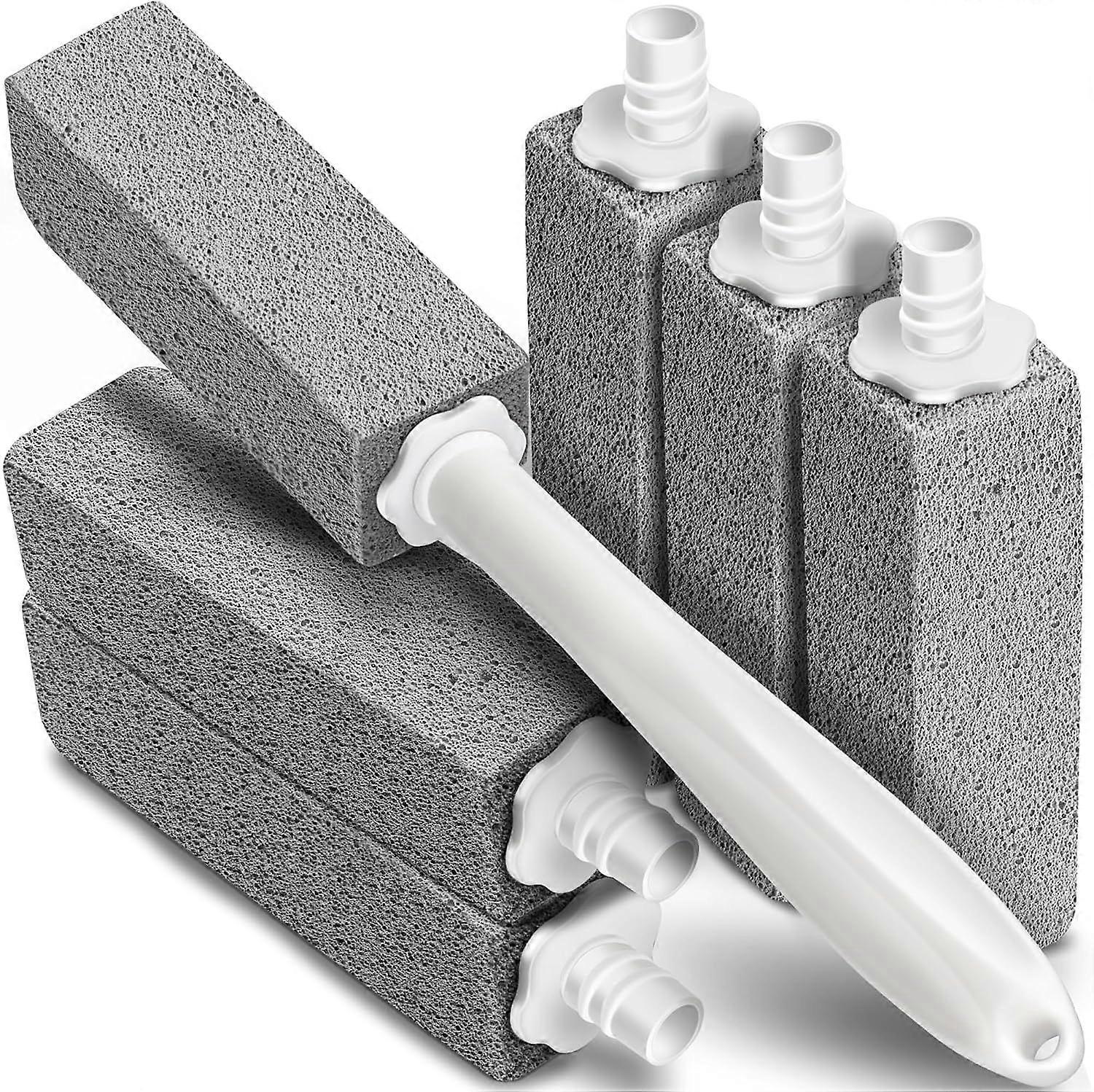 Pumice Stone Toilet Bowl Cleaner with Extra Long Handle, Replaceable Design, 1 Cleaning Handle, 6 Cleaning Stone Refills