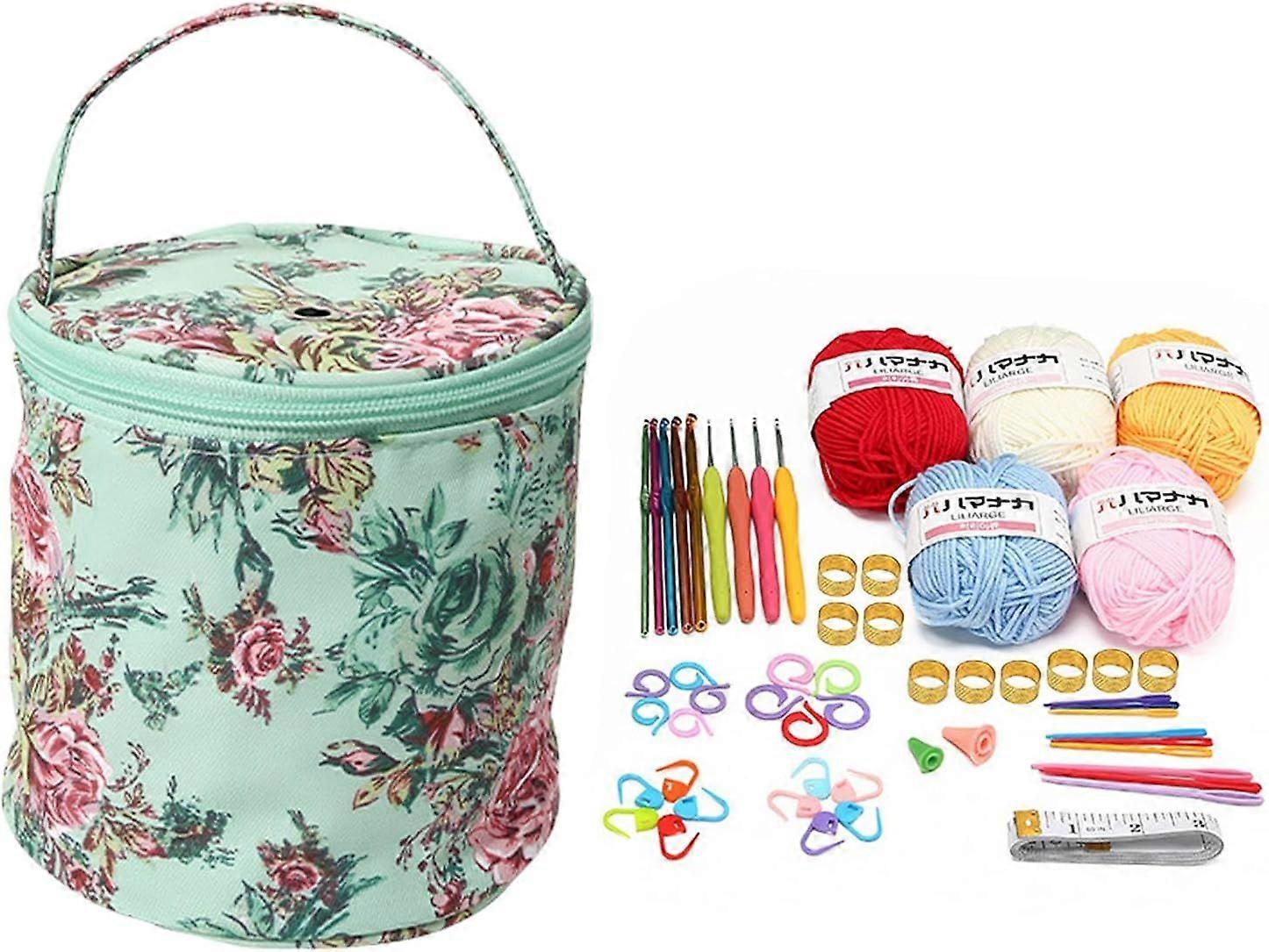 57 Piece Crochet Set for Beginners, with Wool and Knitting Accessories(green)