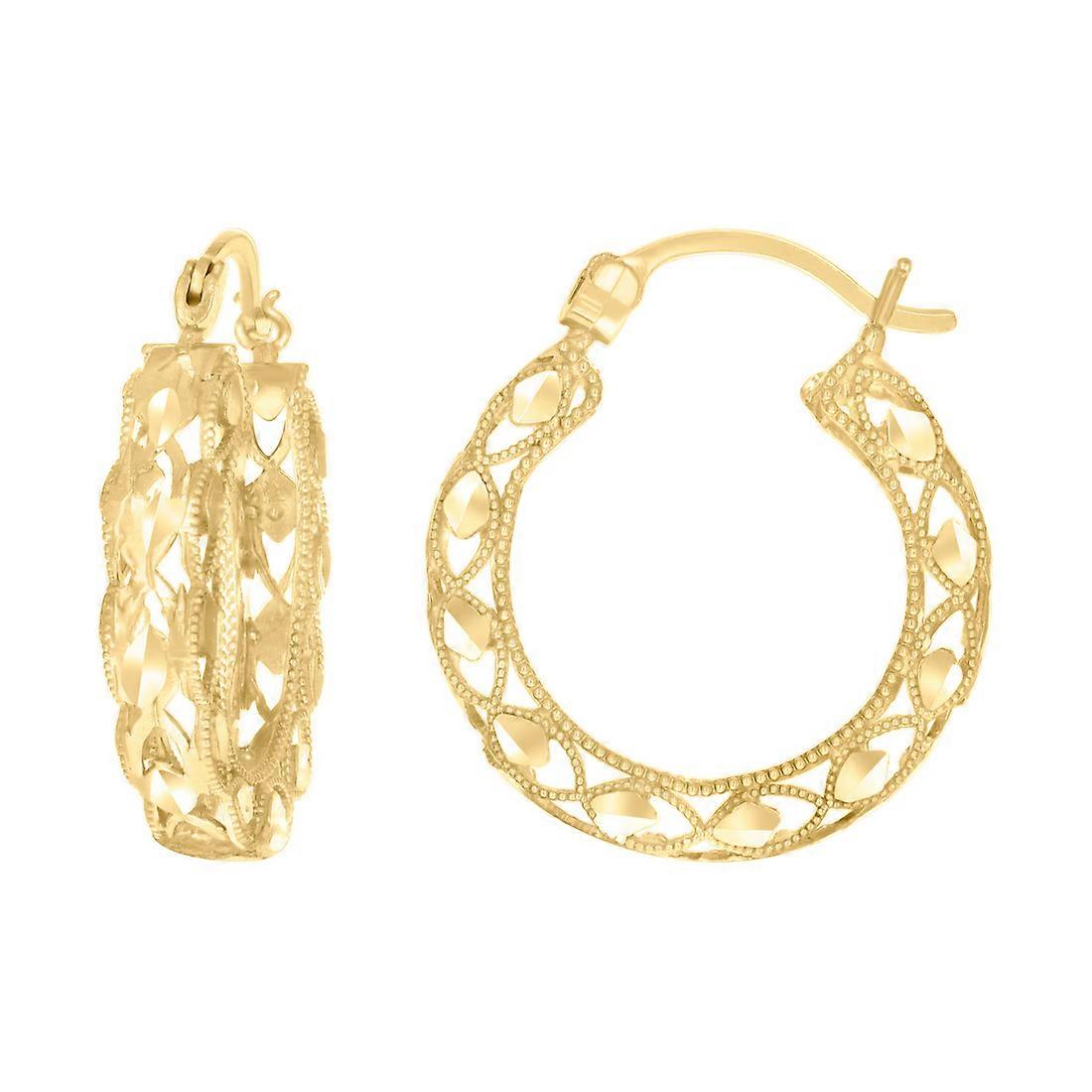 10Kイエローゴールドレディース中空ラウンドフープイヤリング23.8x20.8mm女性用ワイドフープイヤリング