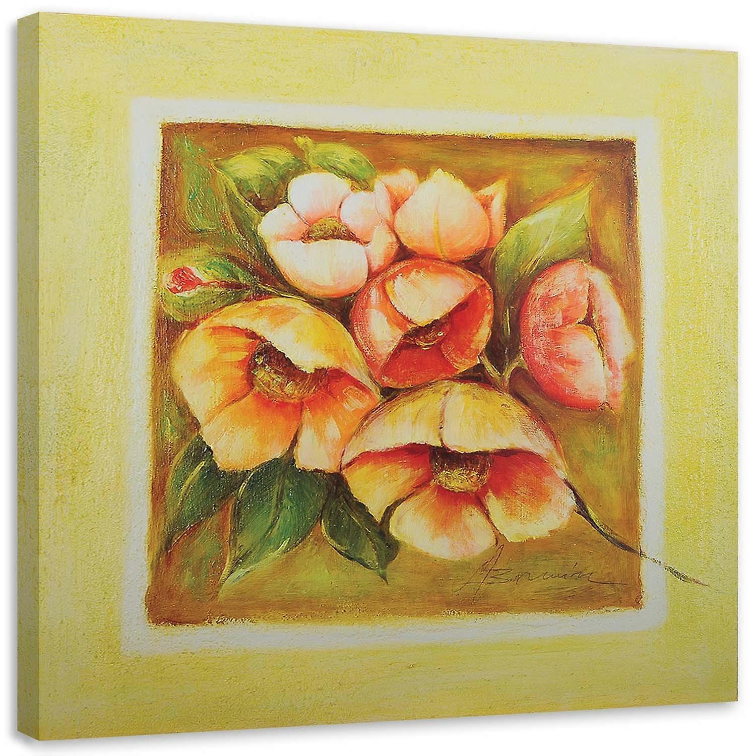 Lienzo, Seis flores rosas - 40x40