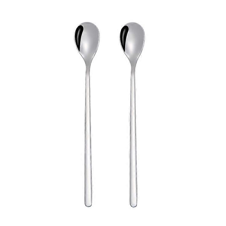 2 PCSステンレス鋼スプーンクリエイティブコーヒースプーンバーアイススプーン金メッキロング攪拌スプーンラウンドスプーンシルバー