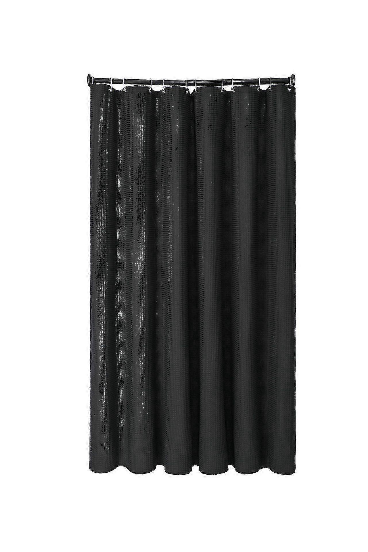 Black Fabric Bath Curtain Hotel Advanced Waterproof Waffle Grid Machine Weaving Texture Fabric Bath Curtain