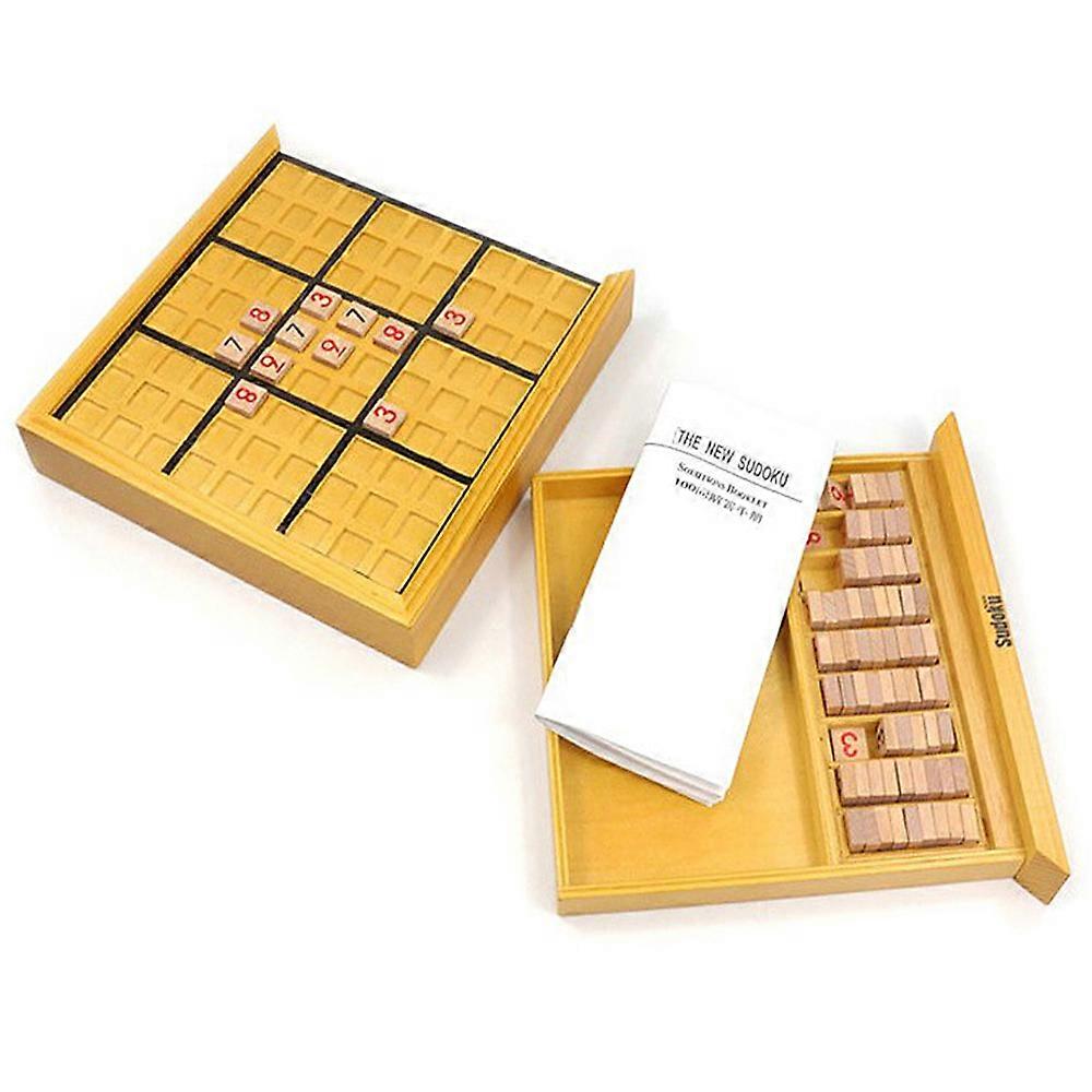 Wooden Sudoku Board Game with Drawer Wood Sudoku Puzzle Game Set Math Brain Teaser Desktop Toys