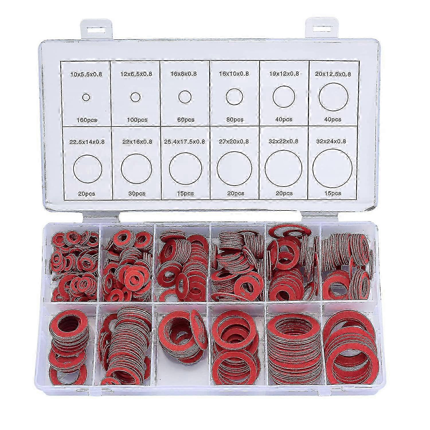 600pcs Faser Kit 12 Größe Rot Stahl Faser Flat Kit Flat Ring Sortiment Kit --