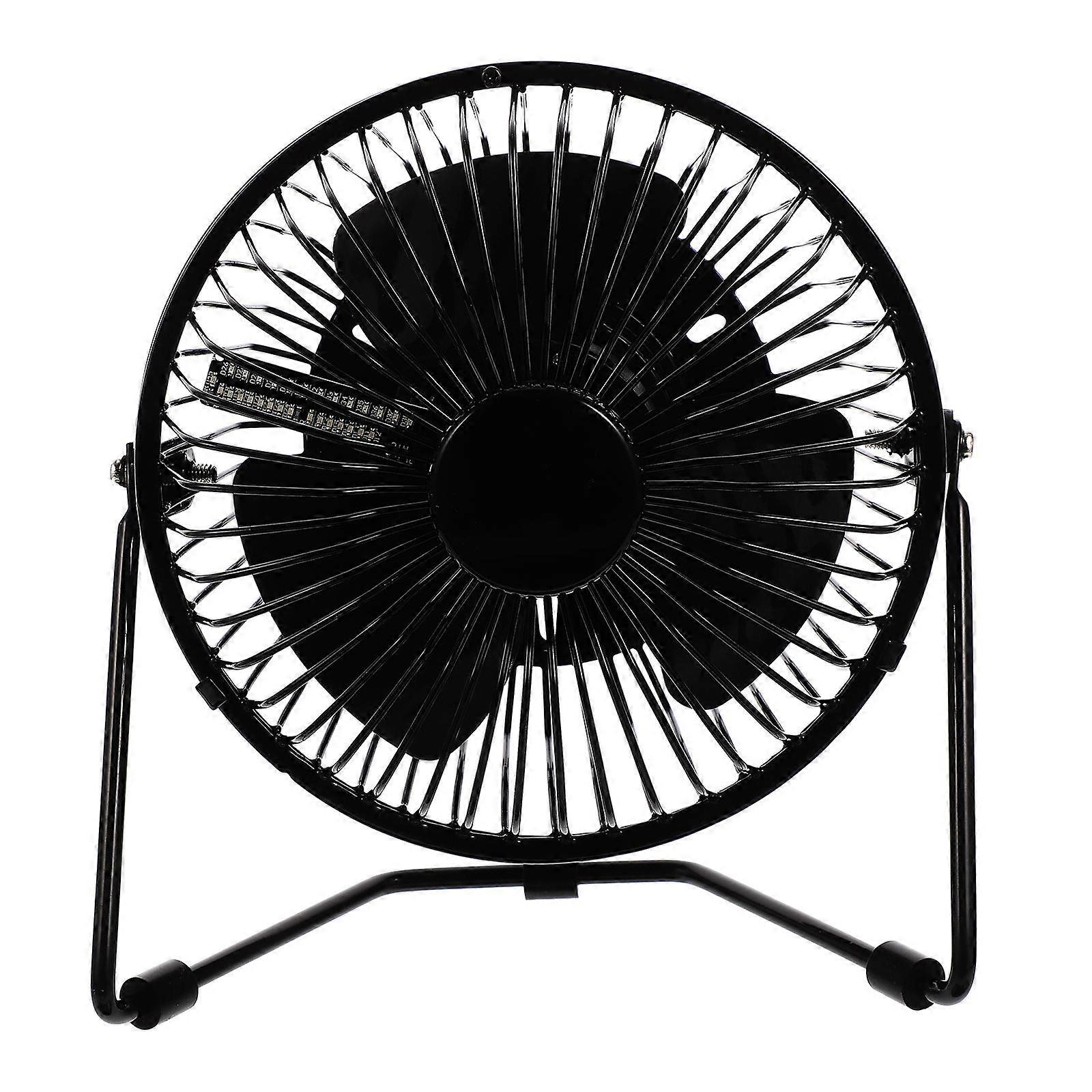 Mini USB LED Clock Fan with Temperature Display, Metal Frame, Rotating Personal Desk Fan for Office, Home, Dorm, and Travel