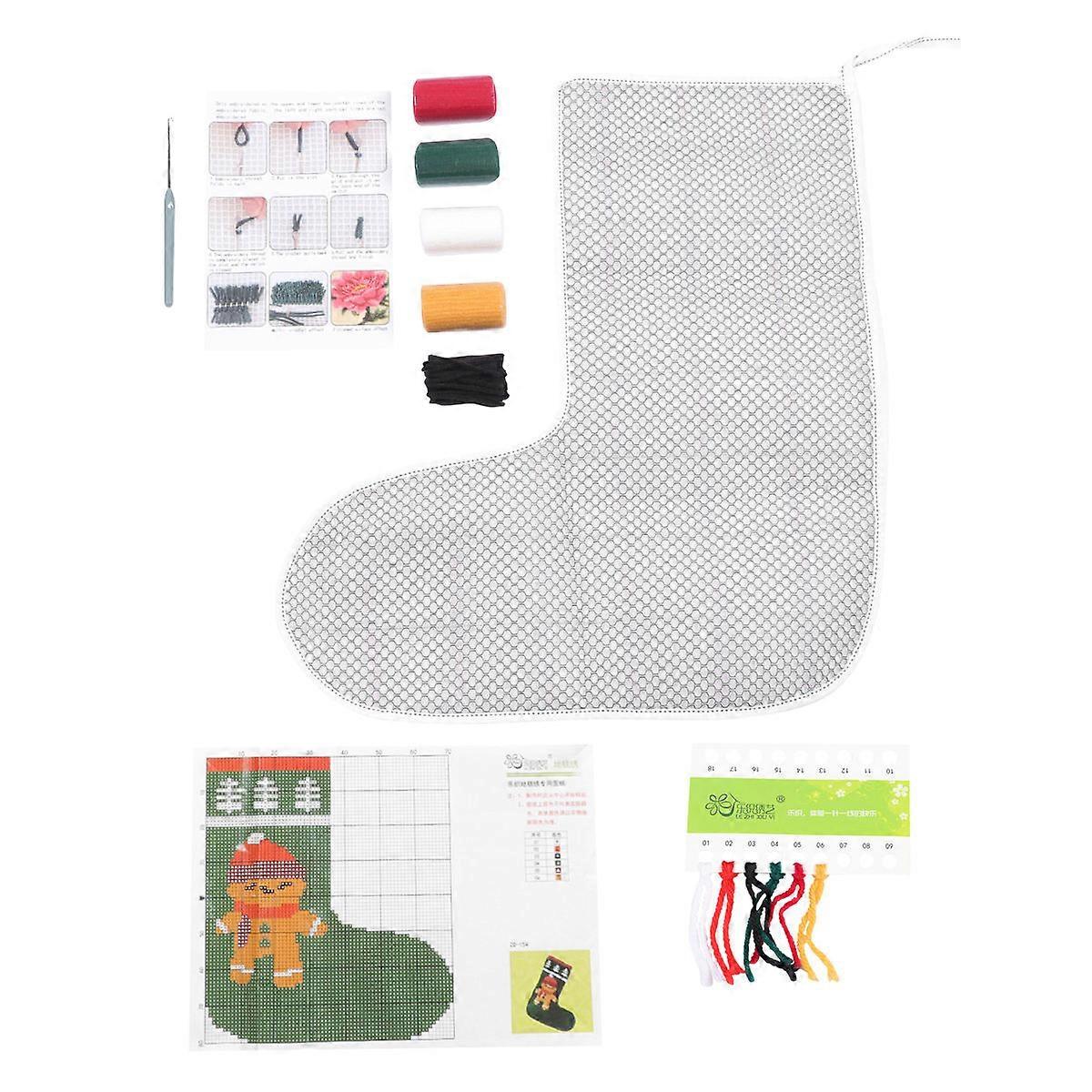 Diy Material Sets Christmas Stocking Material Set Decoration Polyamide Fiber Dark Green 50x42cm For Family 1Pc