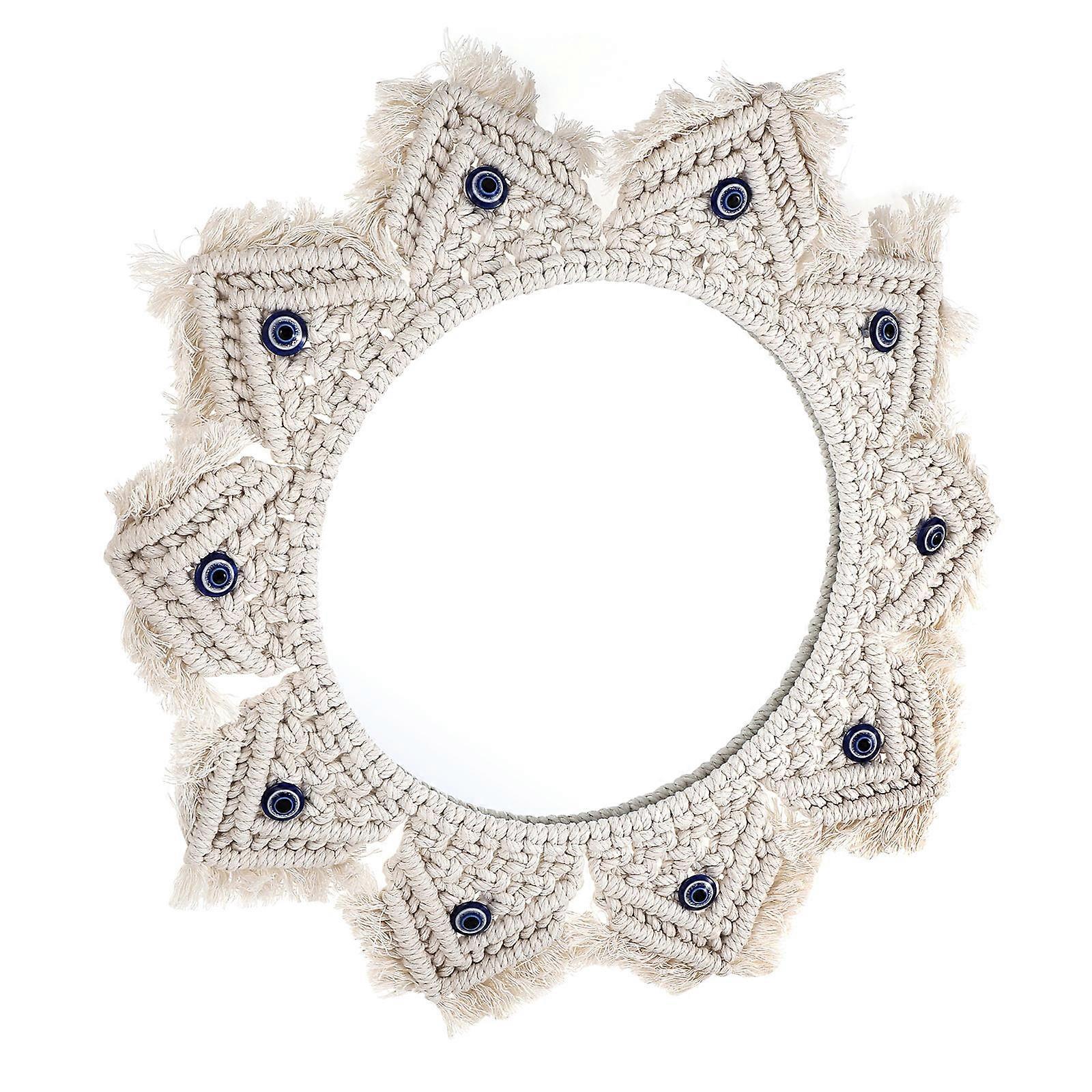 Boho Woven Tapestry Wall Mirror with 's Eye Pattern, Nordic Inspired Scandinavian Bedroom Decor, Handmade Hanging Makeup Mirror for Living Room and