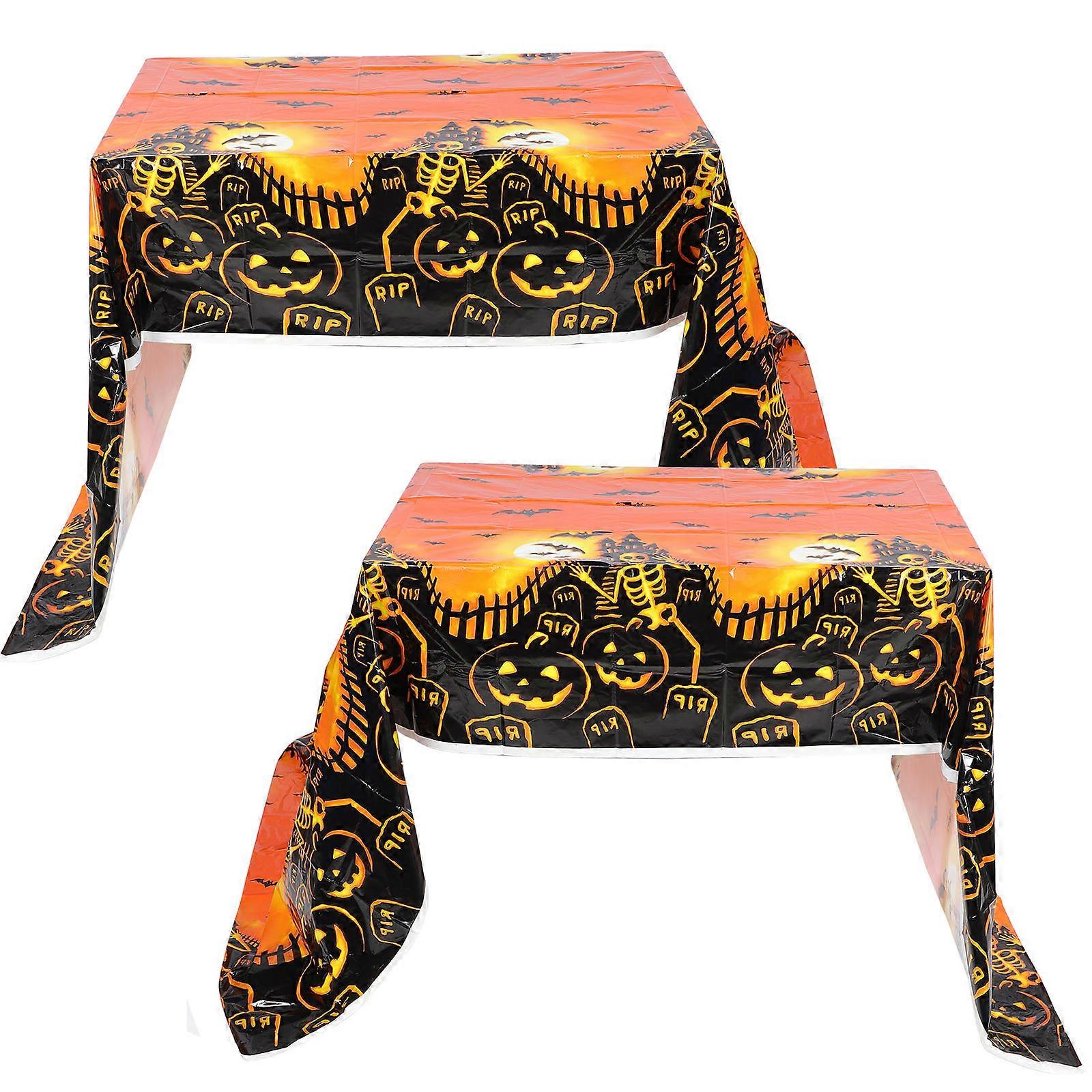 Pumpkin Tablecloth 2Pcs Decorative Tablecloth Rectangle Shape For Dining Room Table Daily Use With Scratch Resistance