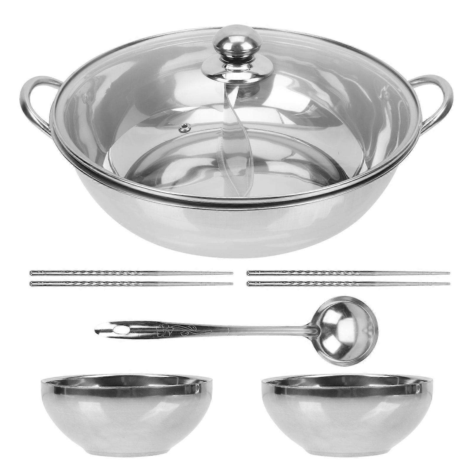 Double Flavor Hot Pot Stainless Steel Divided Pan for Family Gatherings 32x20cm 1Set