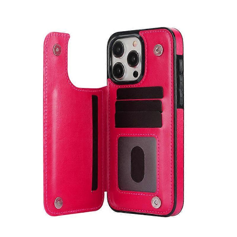 Case For Iphone 13 Rose Red Multi-function Card Holder Stand No1141