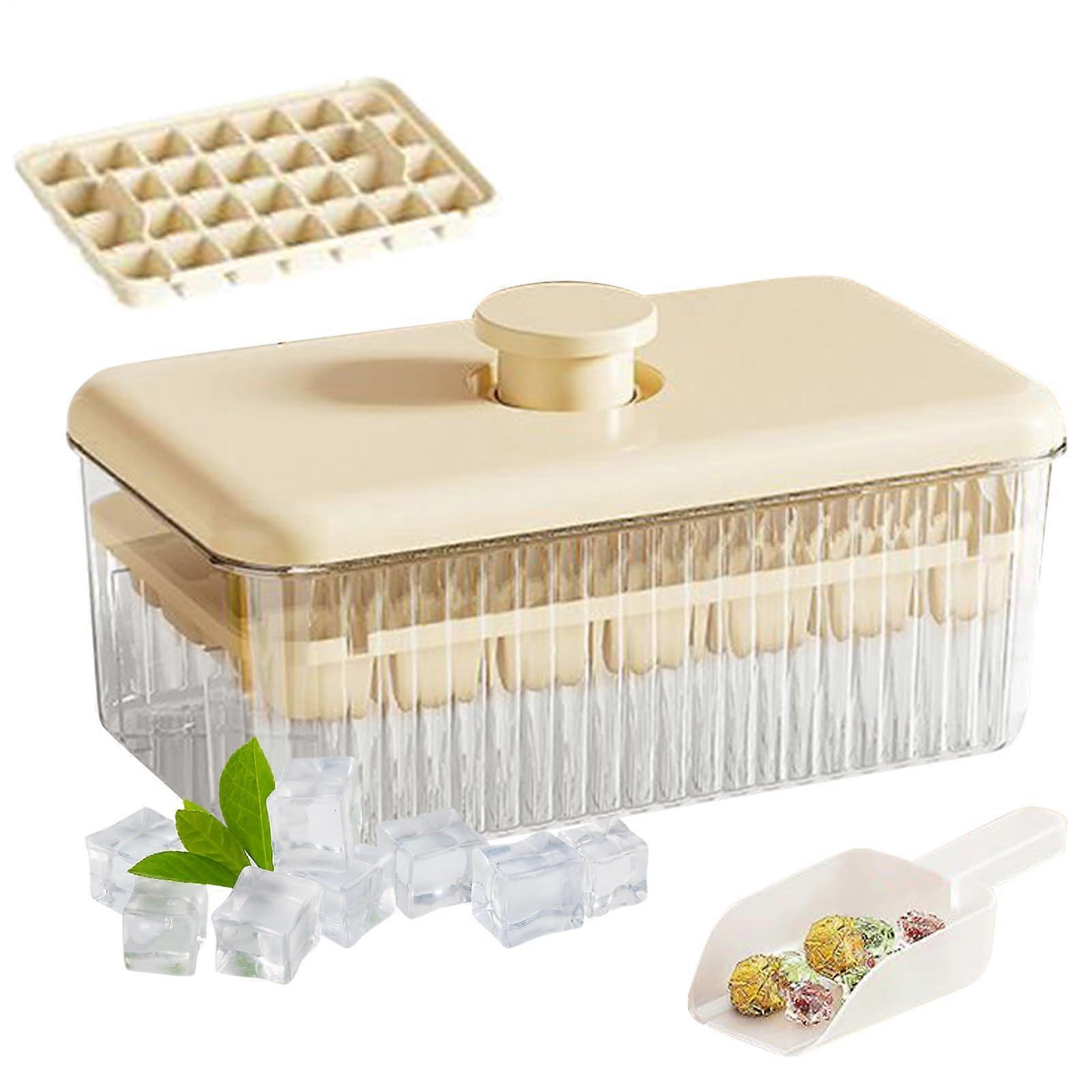 Ice Cube Container with Lid Easy Ice Removal for Chilled Drinks (Apricot)