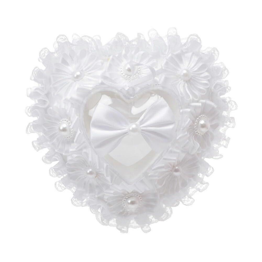 Ring Cushion Heart-Shaped White Wedding Ring Box Cushion Romantic Decor For Wedding