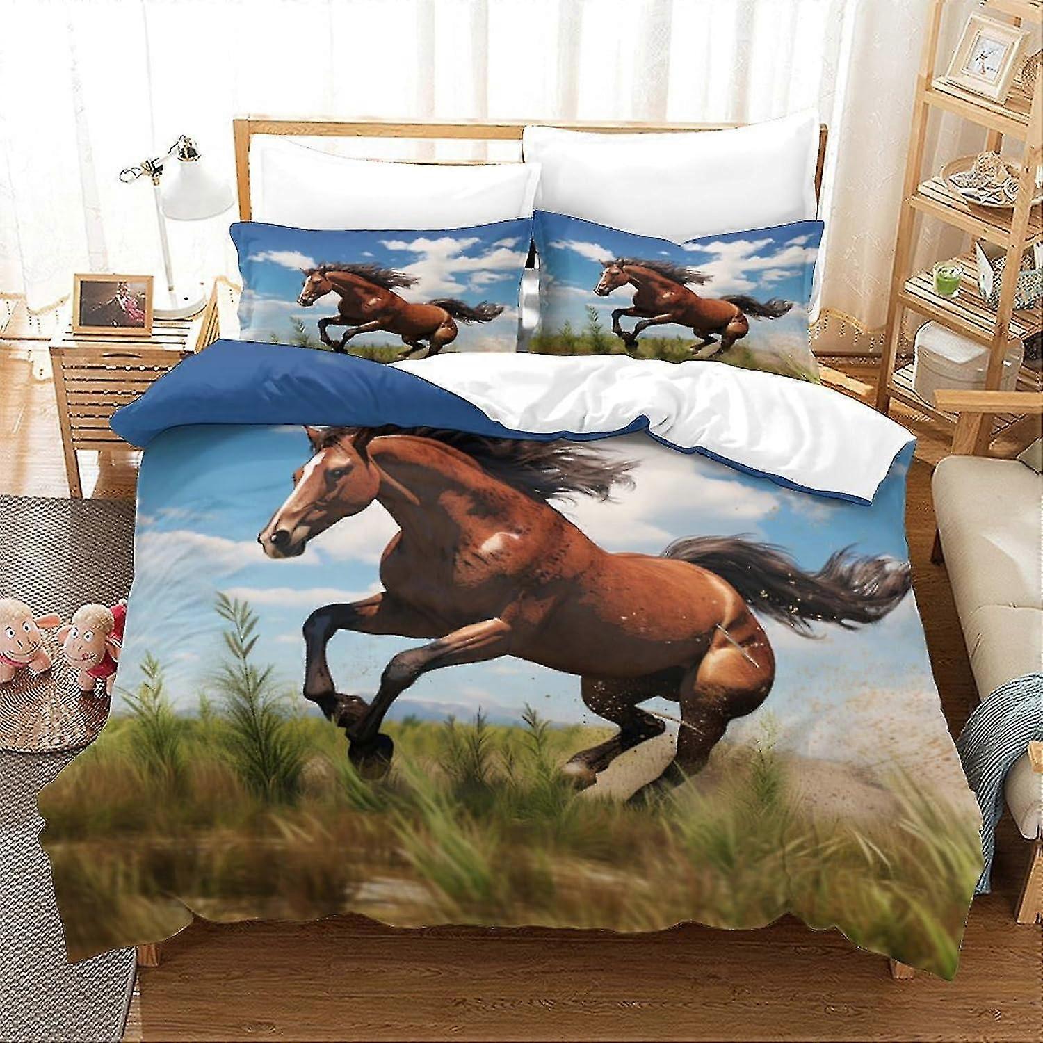 3D Häst Påslakan Set King Size Dekorativ Sängkläder Täcke För Barn Och Vuxna