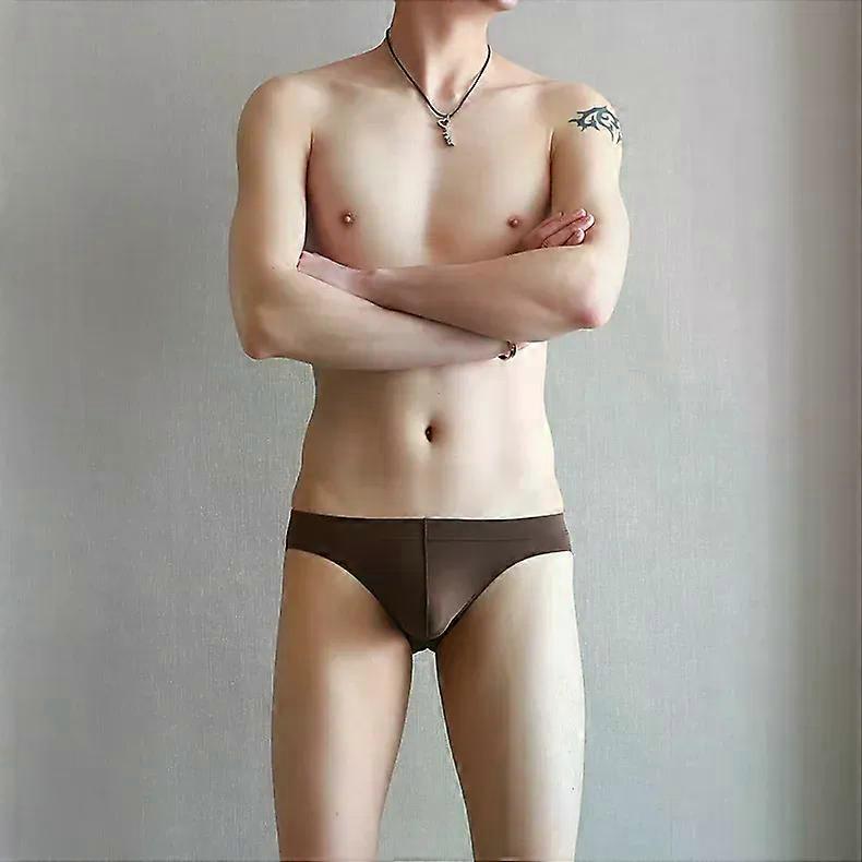 Seamless Men's Sexy Brief Underwear Gay Sexy Low Waist U Convex Pouch Tanga Ice Silk Elastic Cool Feel Comfort Summer Underpants