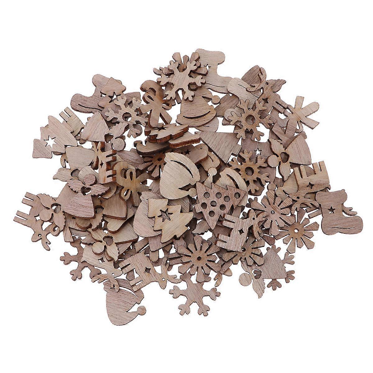Small Wood Ornaments Retro Style Christmas Tree Decorations Cartoon Shapes 100Pcs