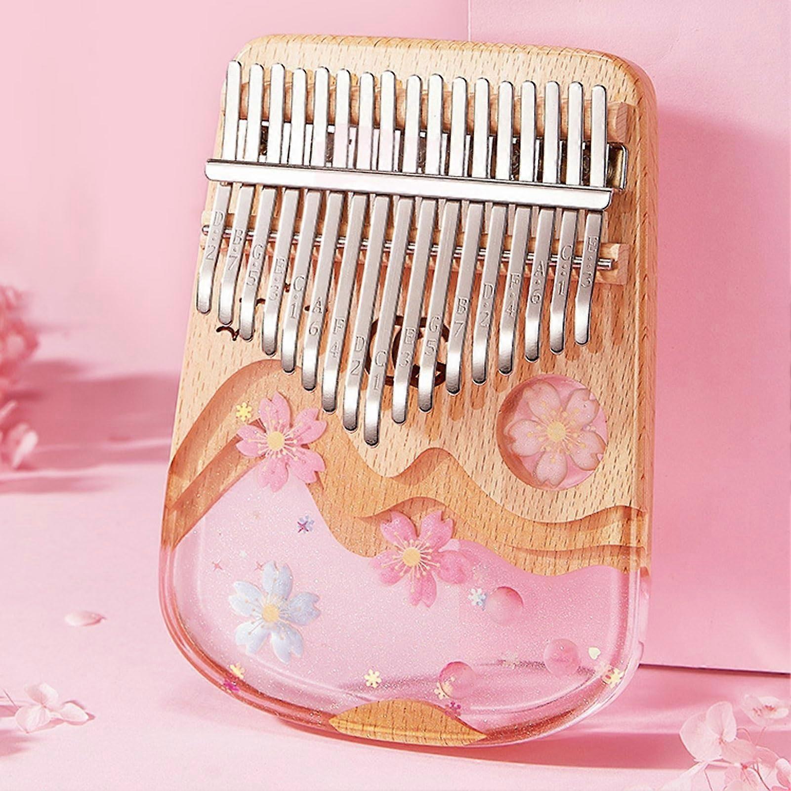 Kalimba Thumb Piano 17 Keys with Tuning Hammer, Stickers, Bag (Sakura)