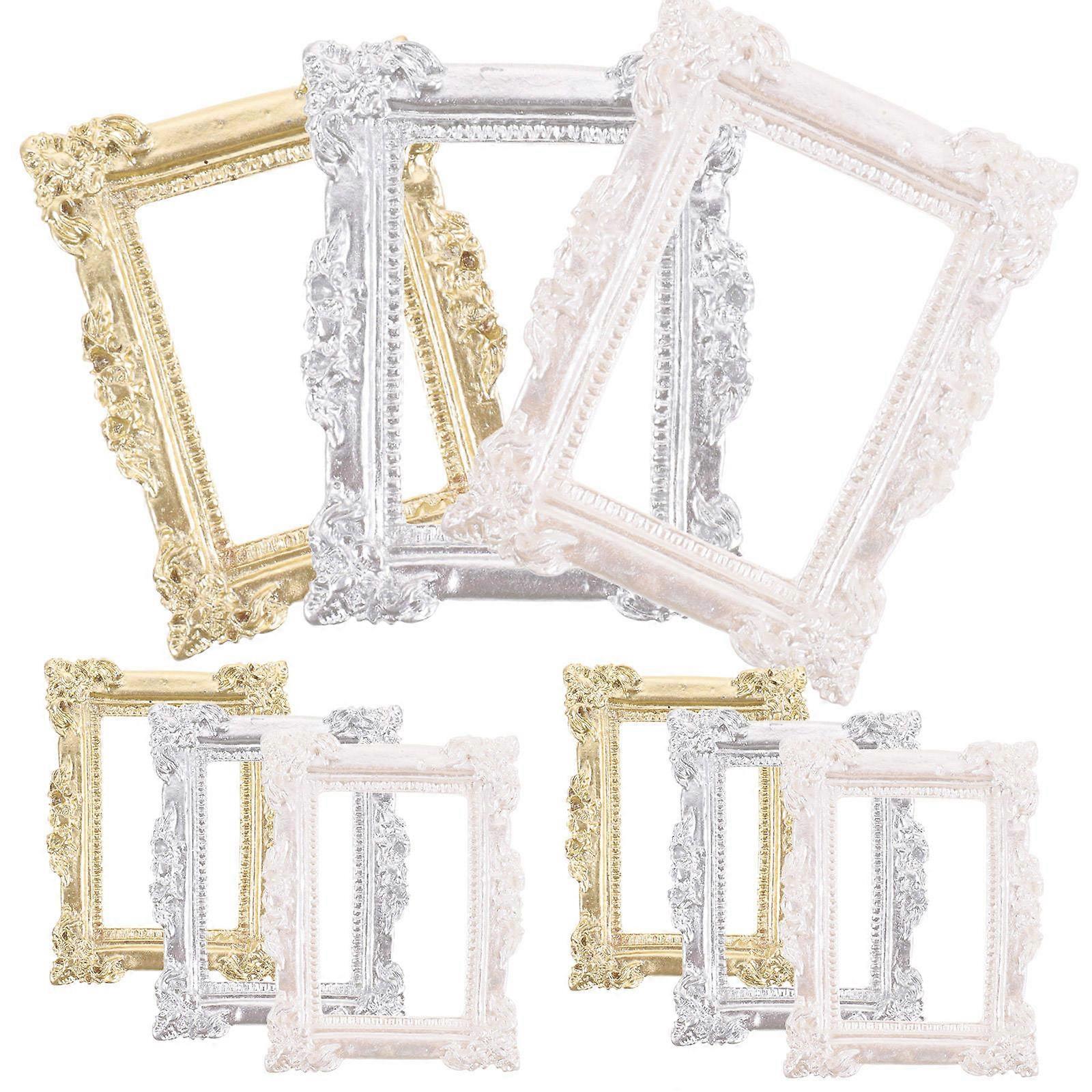 Elegant 9pcs Miniature Vintage Resin Photo Frames for DIY Mini House Decor, Retro Design for Dollhouses and Phone Case Craft Projects
