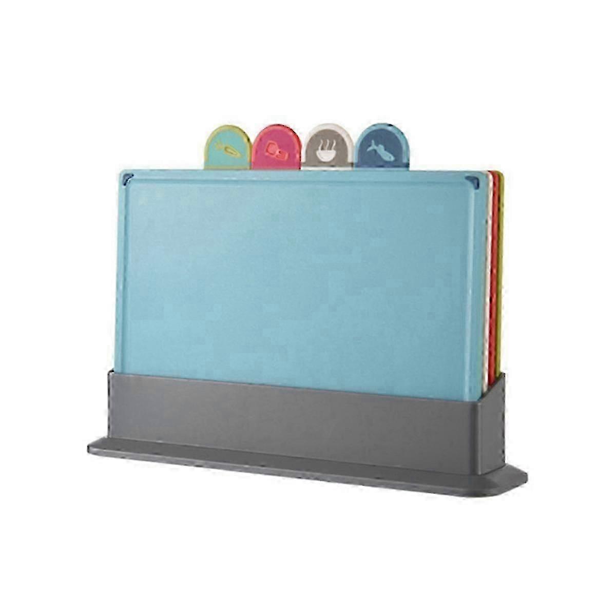 4Pcs/Set Cutting Boards with Holder for Kitchen, Chopping Block with Food Icons, Anti-Bacterial, Dishwasher Safe, Non-Slip