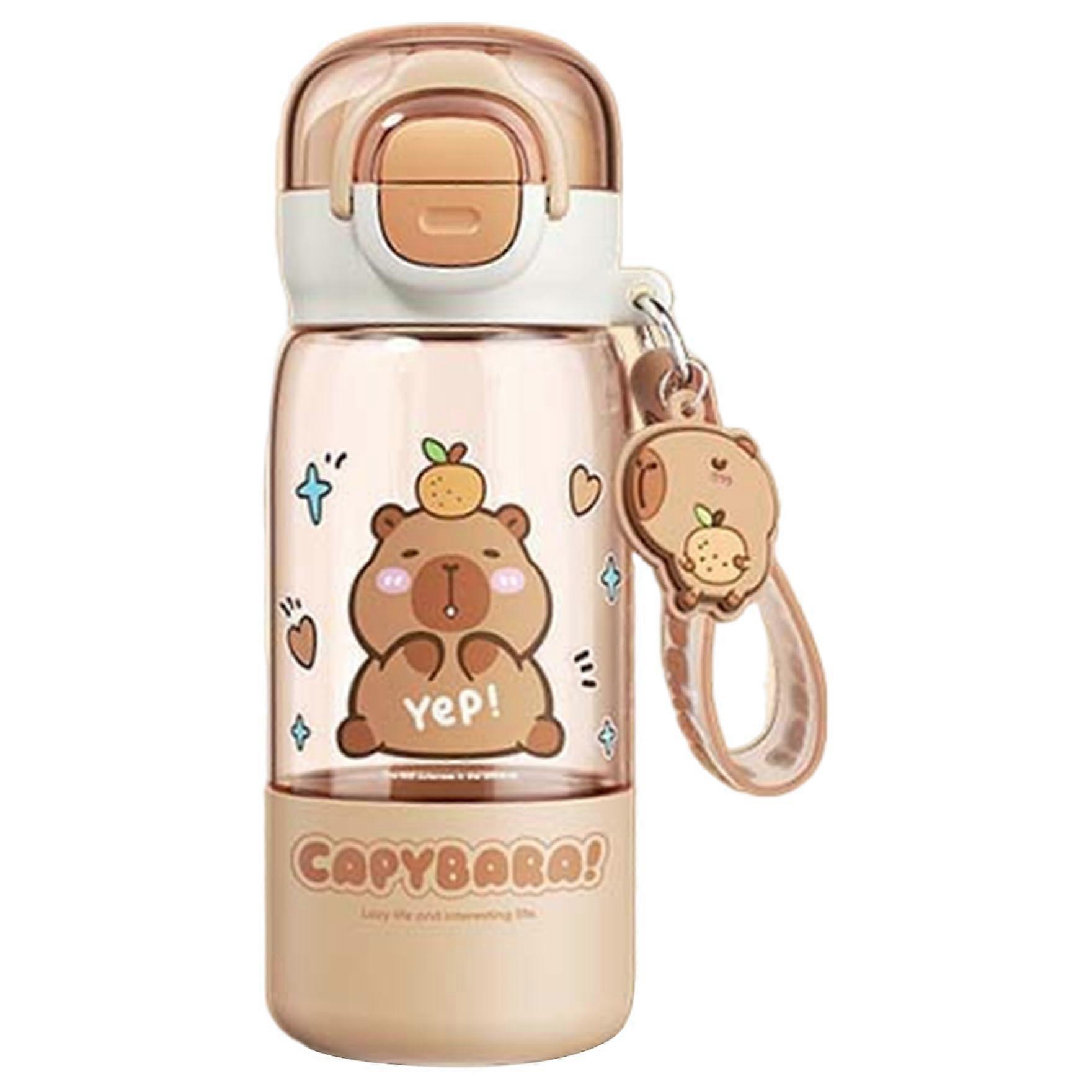 Capybara Water Bottle With Lid And Keychain, 510 ML, Portable Heat-Resistant Food-Grade For Kids And Girls With Straw