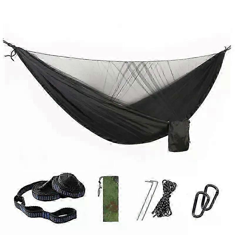 Portable Parachute Double Travel Hammock with Mosquito Net and 6 Ring Straps, Outdoor Swing Chair