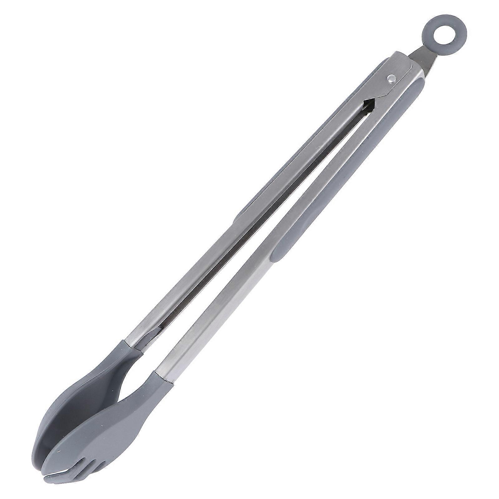 Stainless Steel and Silicone BBQ Clip for Cooking Heat Resistant Grey Tongs for Home and Party Use